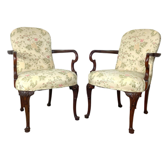 Vintage Pair of Georgian Revival Armchairs | Floral Upholstery | Set of 2