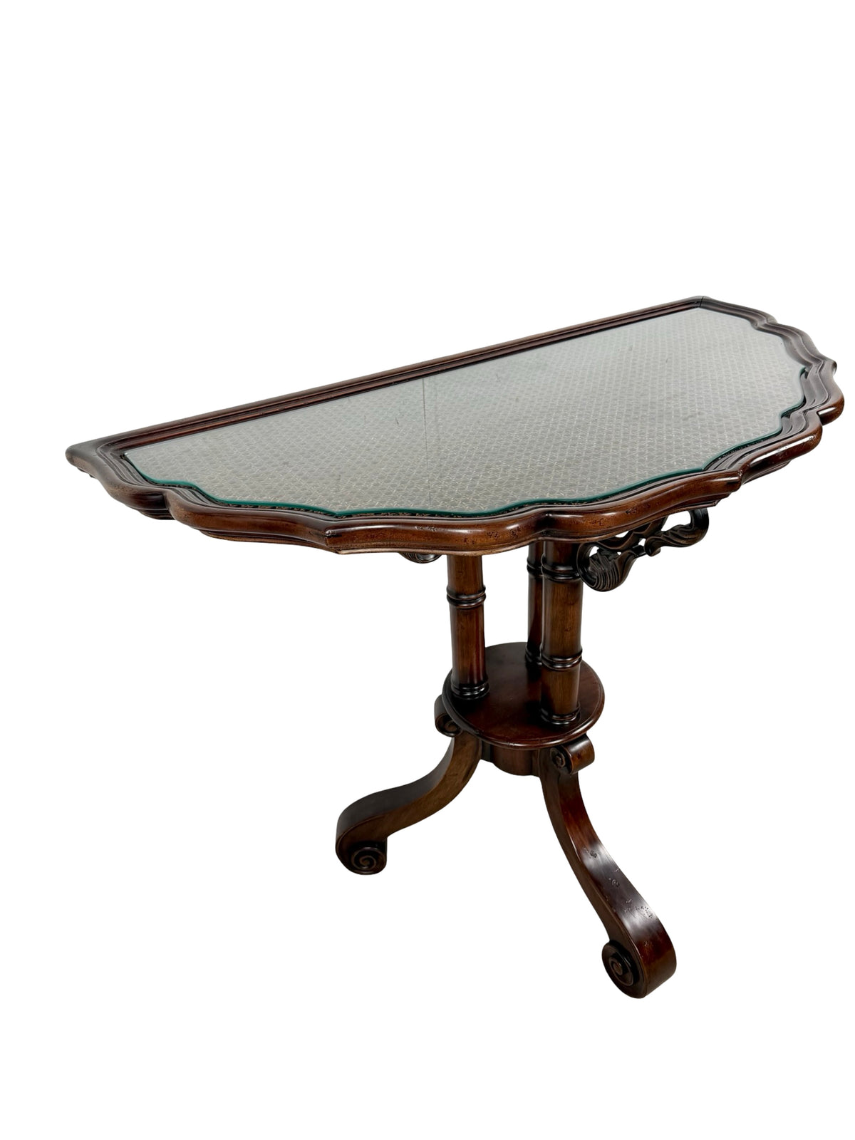 Vintage Southampton Demilune Wall Console Table Cane Glass Top