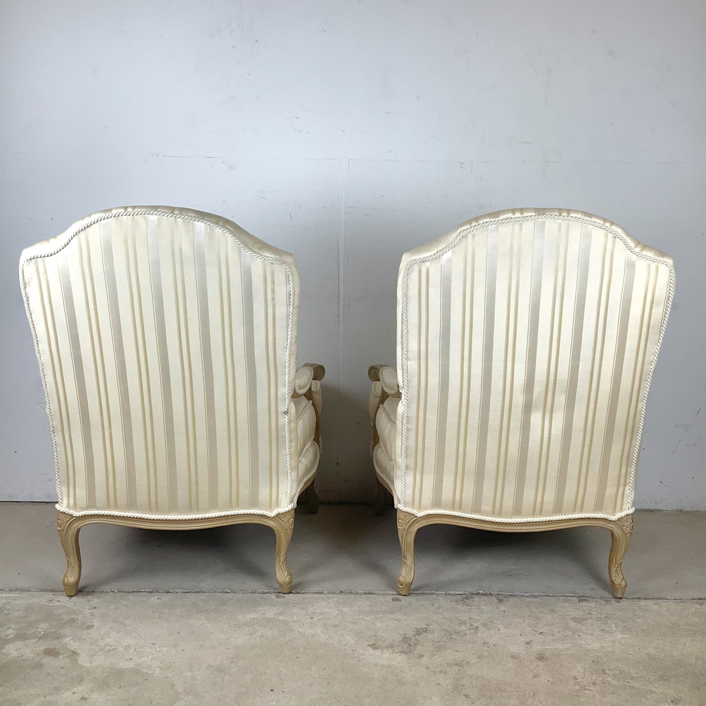 Vintage Pair of Louis XV–Style Bergère Chairs with Curved Frames