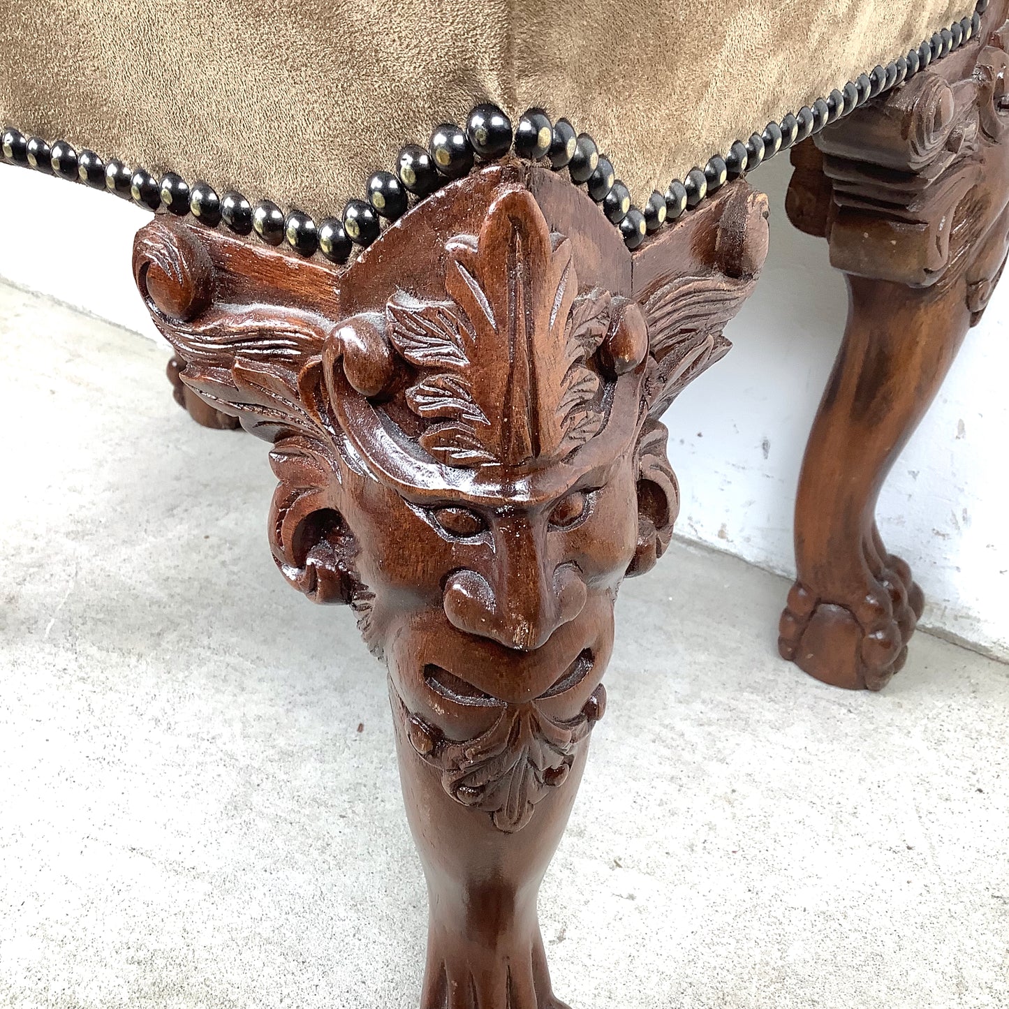 Gothic Revival Carved Grotesque Footstool