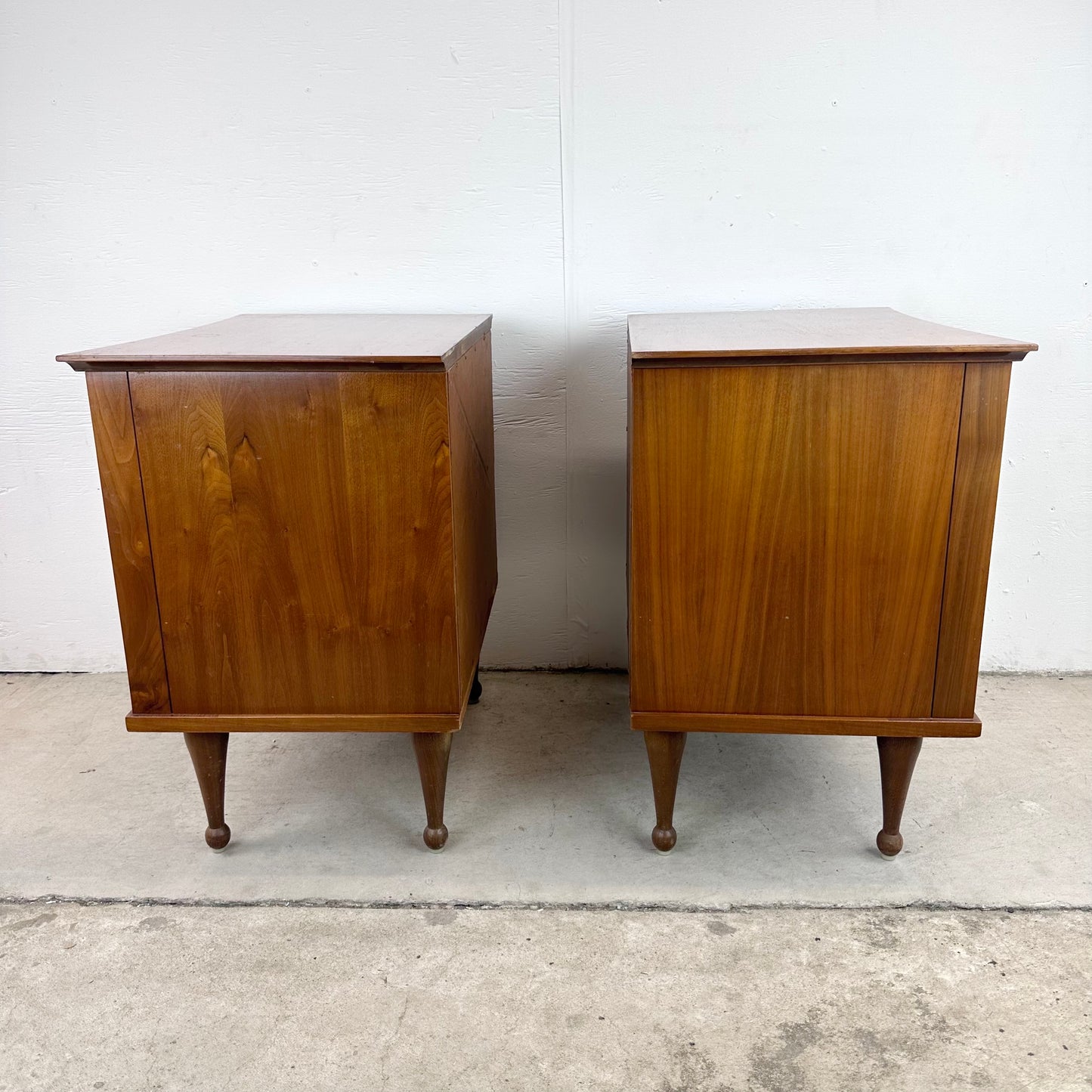 Mid-Century Two Drawer Nightstands with Drumstick Legs