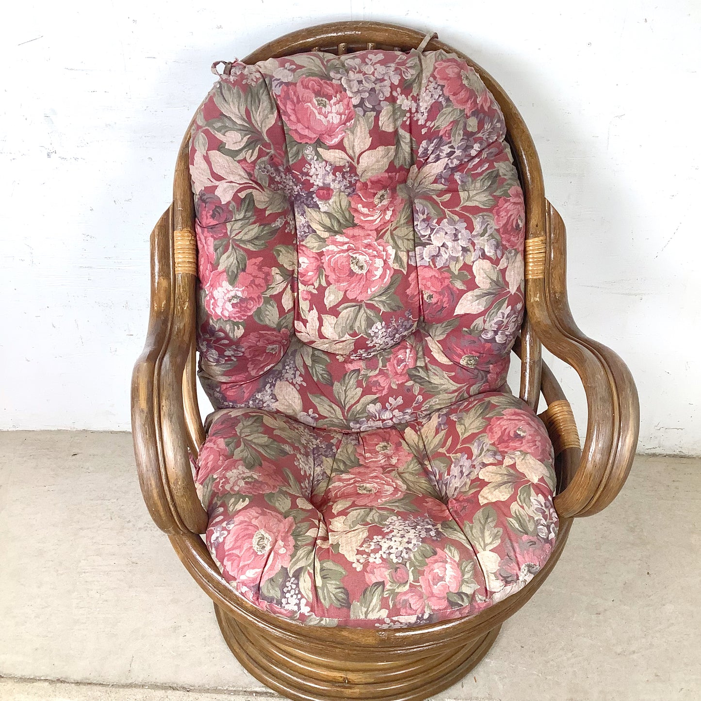 Vintage Bentwood Rattan Swivel Lounge Chair