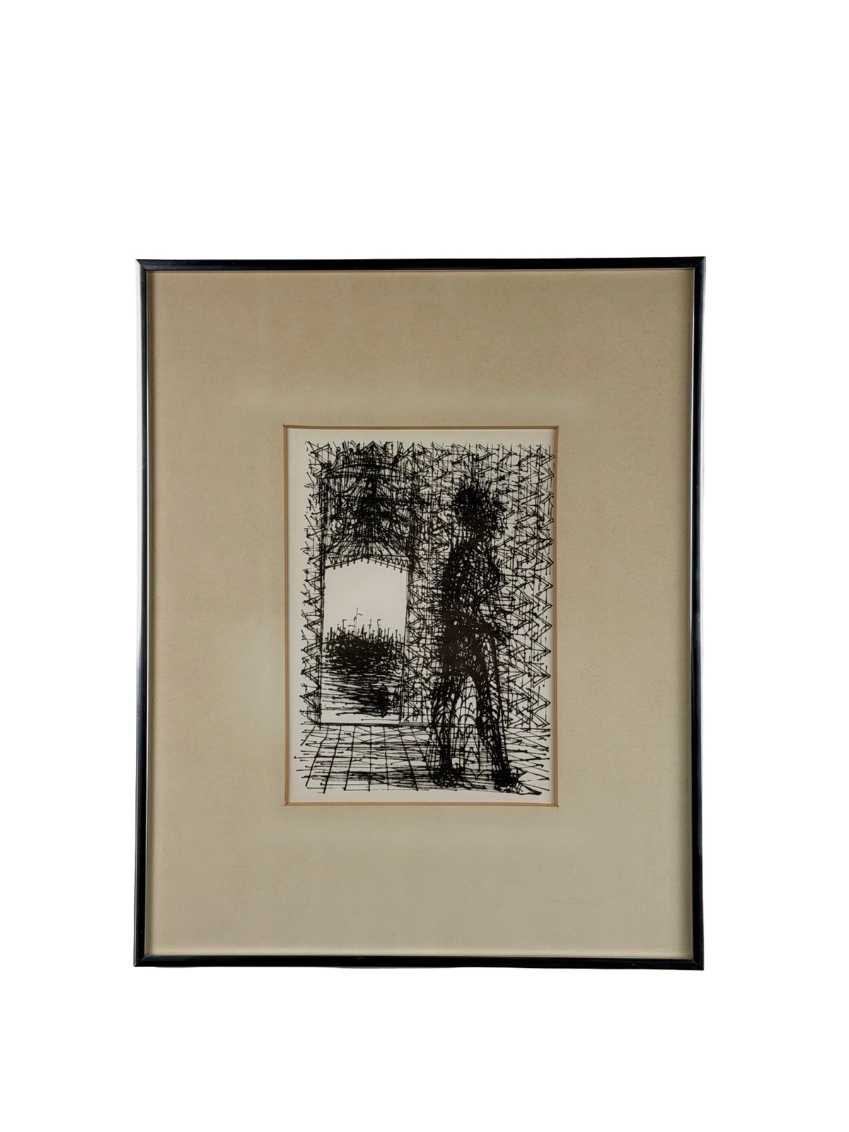Jean Carzou Original Lithograph — Framed Modernist Figure by a Window