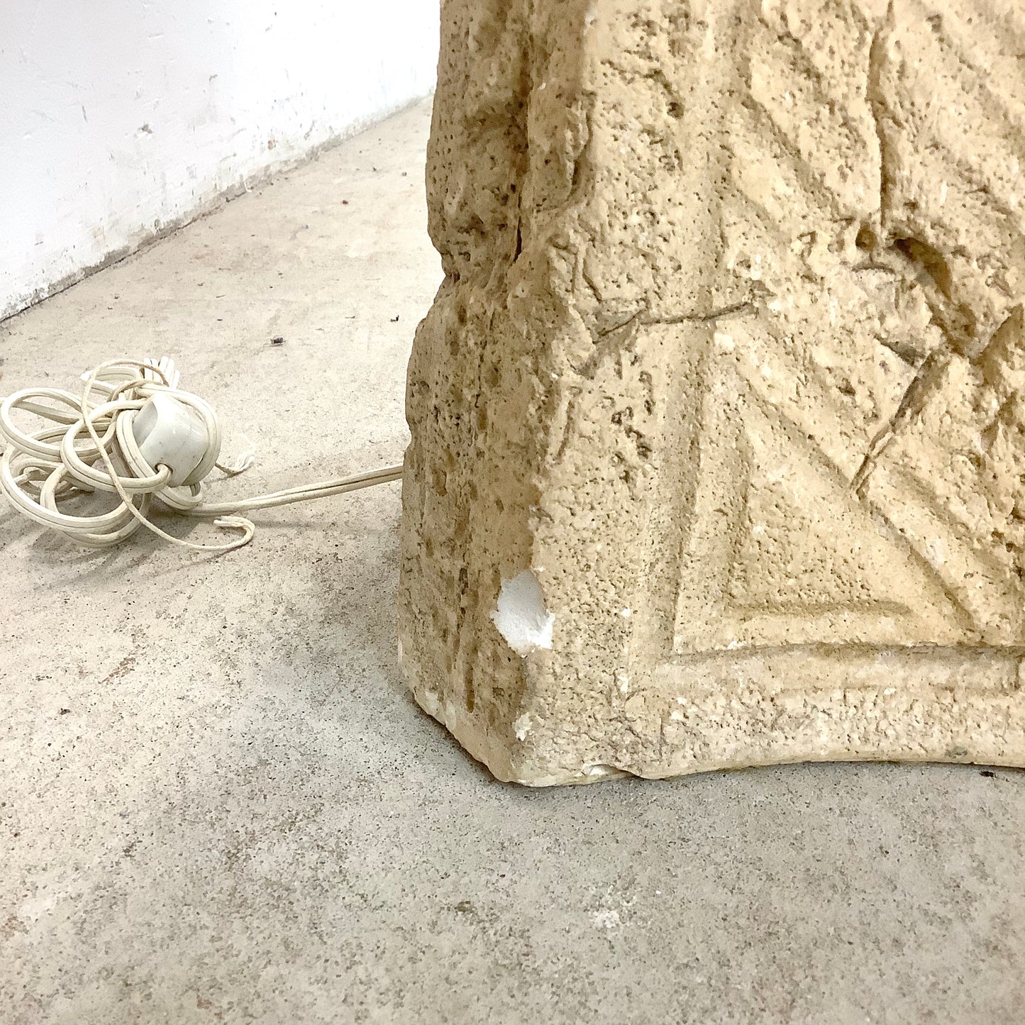 Vintage Textured Stone Obelisk Floor Lamp – Heavy Karl Springer Inspired Design