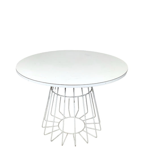 Round White Dining Table | Knoll-Style Wire Base | Mid-Century Modern Style