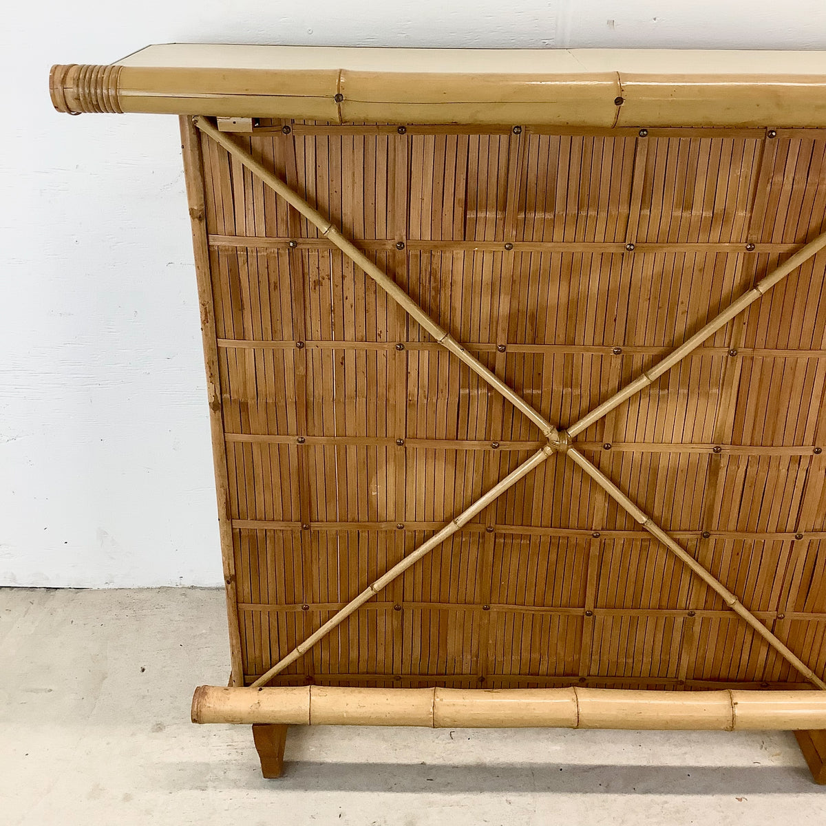 Vintage Bamboo &amp; Woven Rattan Freestanding Cocktail Bar