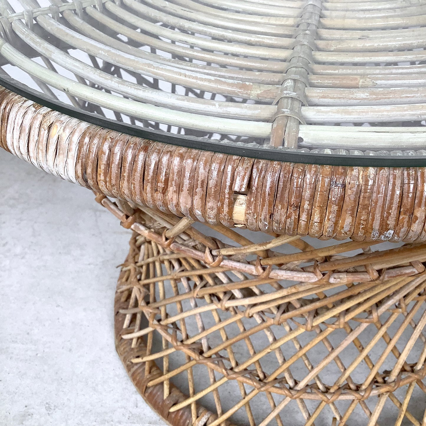 Vintage Wicker Drum Table With Glass Top