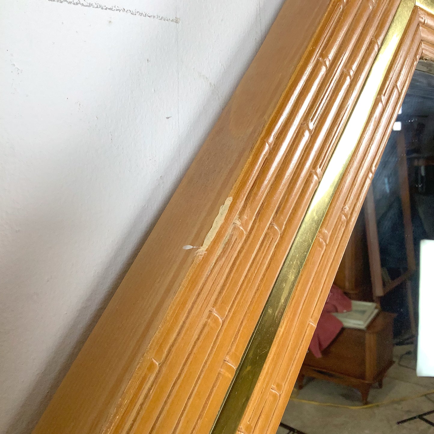Vintage Modern Boho Octagonal Mirror with Faux Bamboo Wood Frame