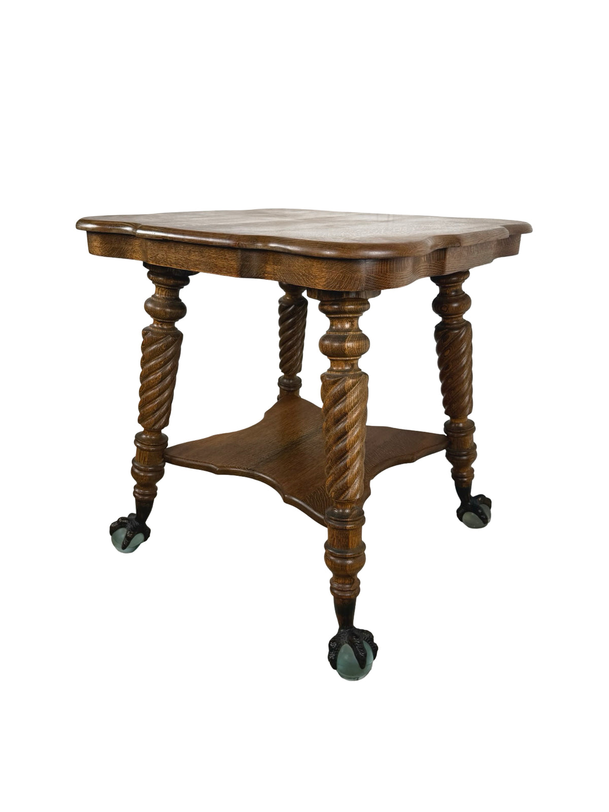 Early 20th Century Tiger Oak Barley Twist Table with Ball & Claw Feet