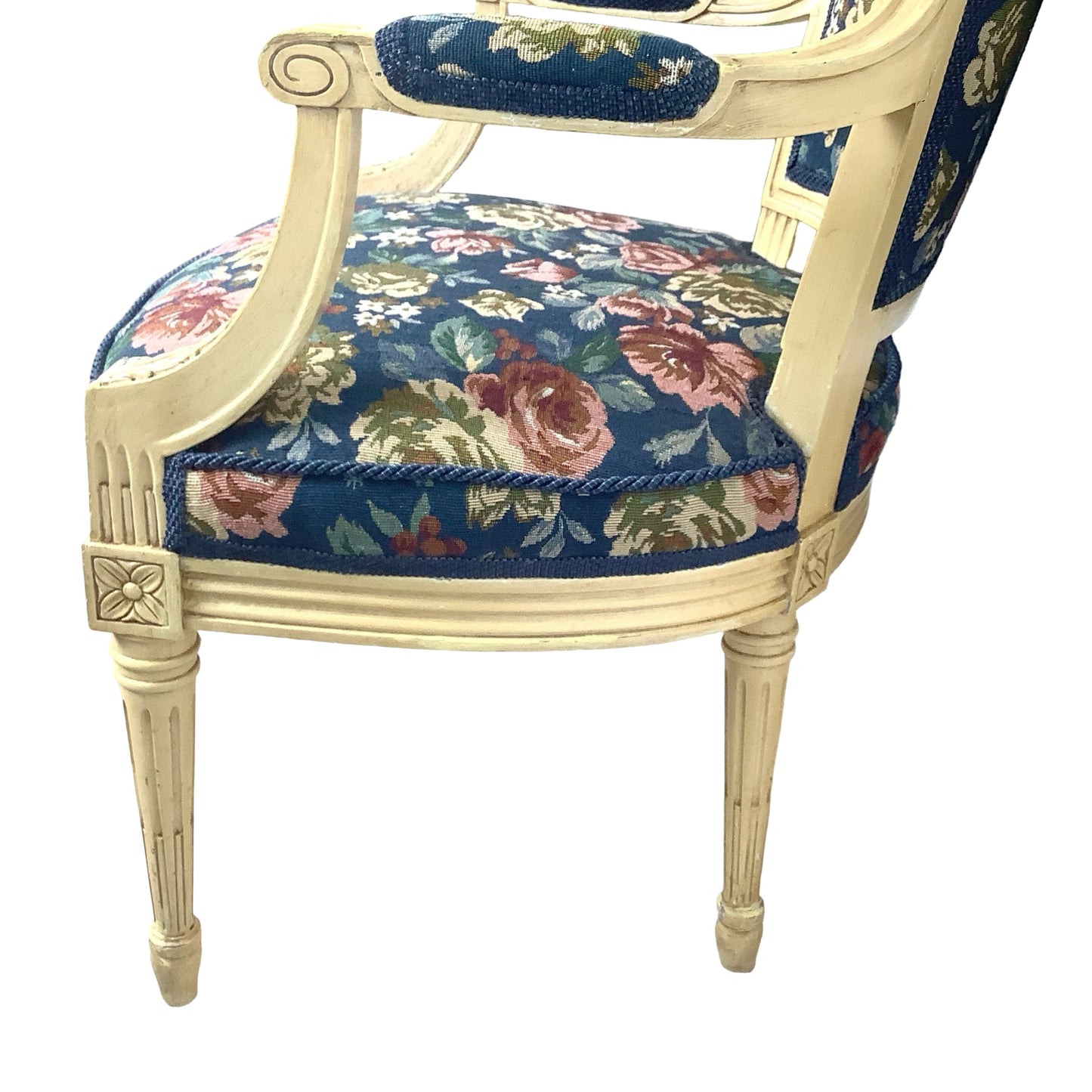 Vintage Louis XVI Style Painted Fauteuil | French Provincial Armchair  This painted fauteuil captures the timeless elegance of