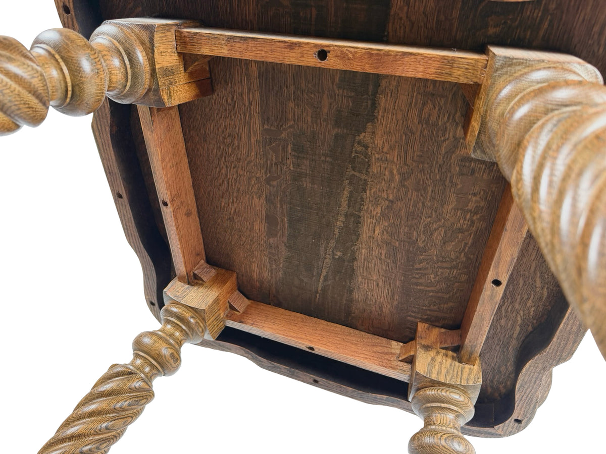 Early 20th Century Tiger Oak Barley Twist Table with Ball & Claw Feet