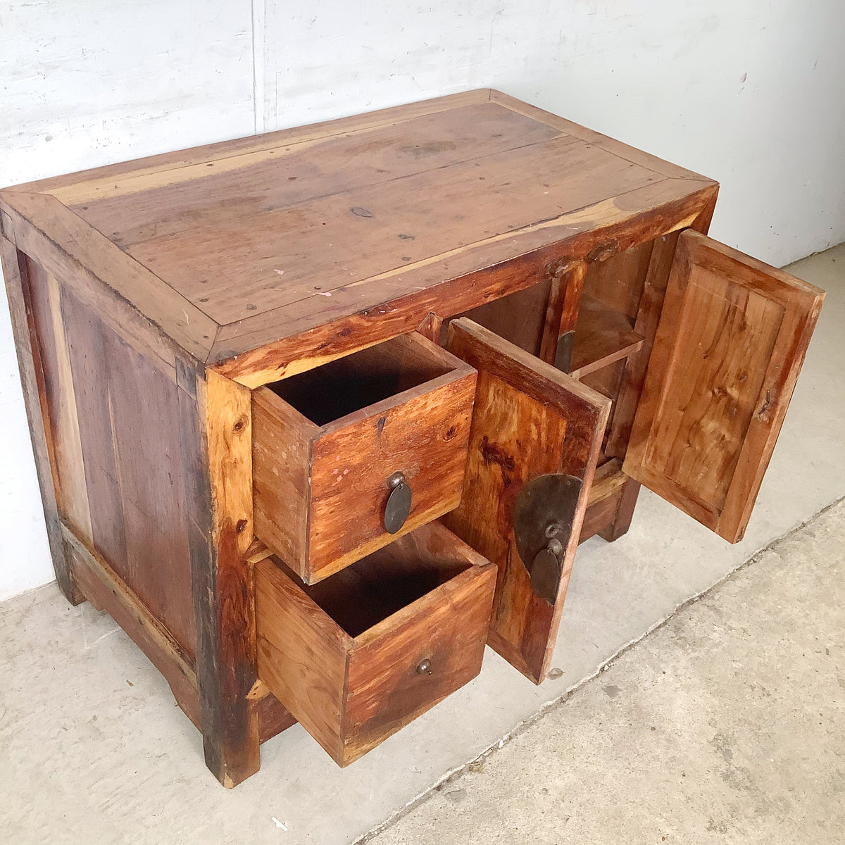 Antique Chinese Provincial Elmwood Cabinet | Iron Circular Lockplate | 19th to Early 20th Century