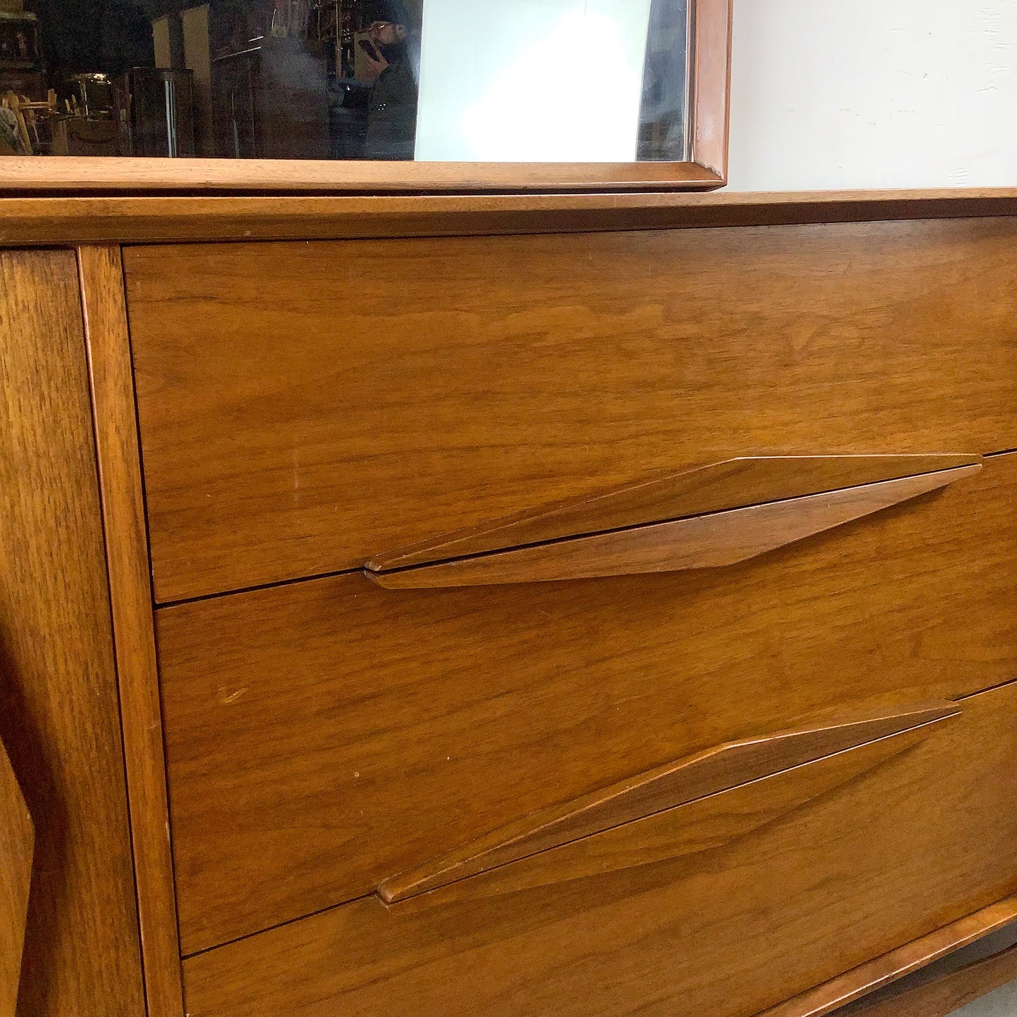 Mid-Century Modern Walnut Dresser and Mirror Set