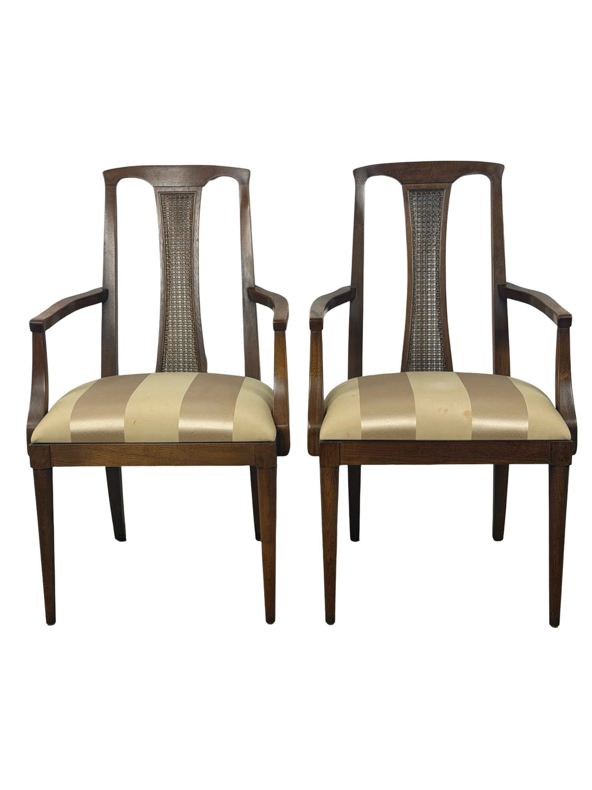 Pair of Mid-Century Modern High-Back Cane Dining Armchairs, Stamped Denmark