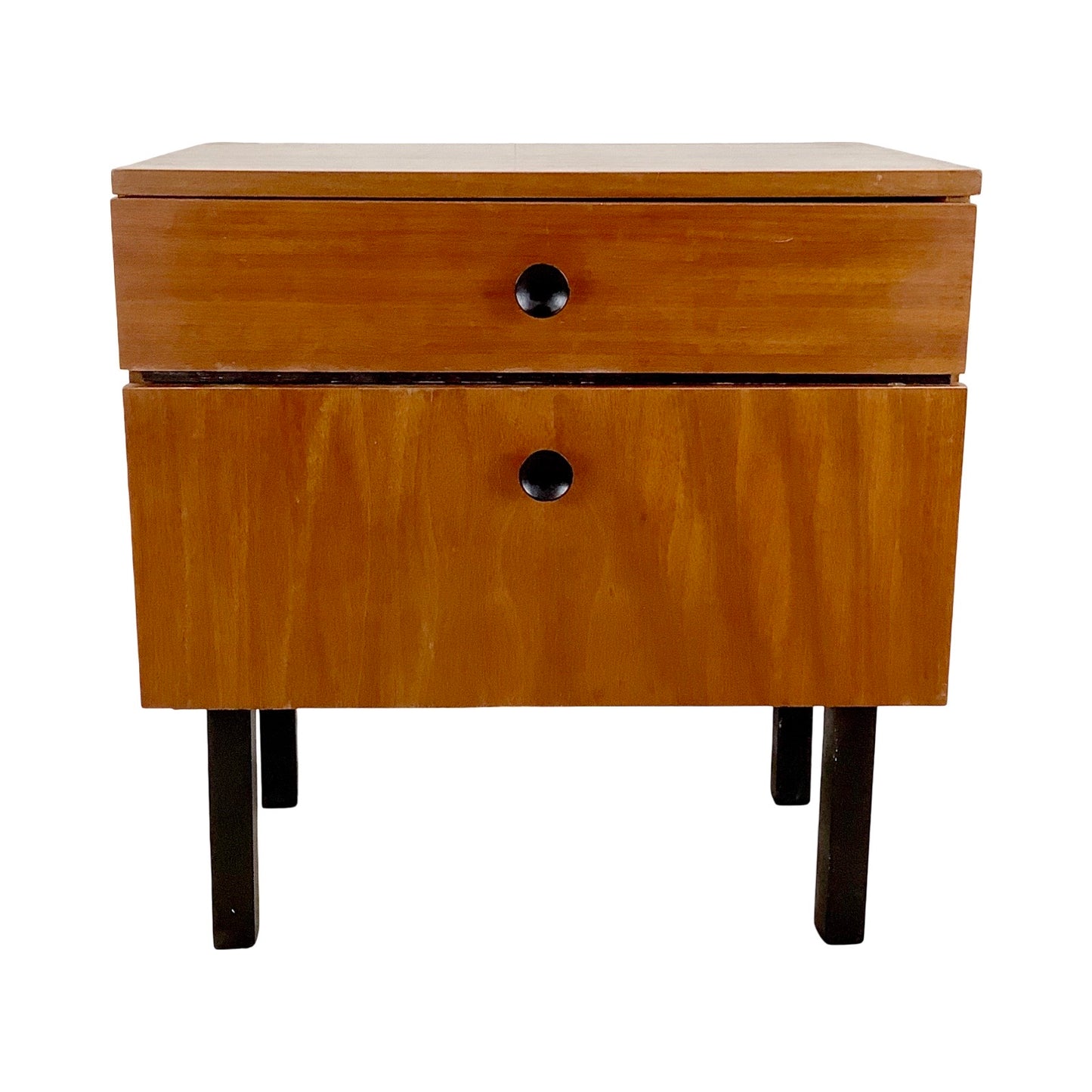 Mid-Century Nightstand With Drawer and Cabinet– Minimalist Form, Warm Finish
