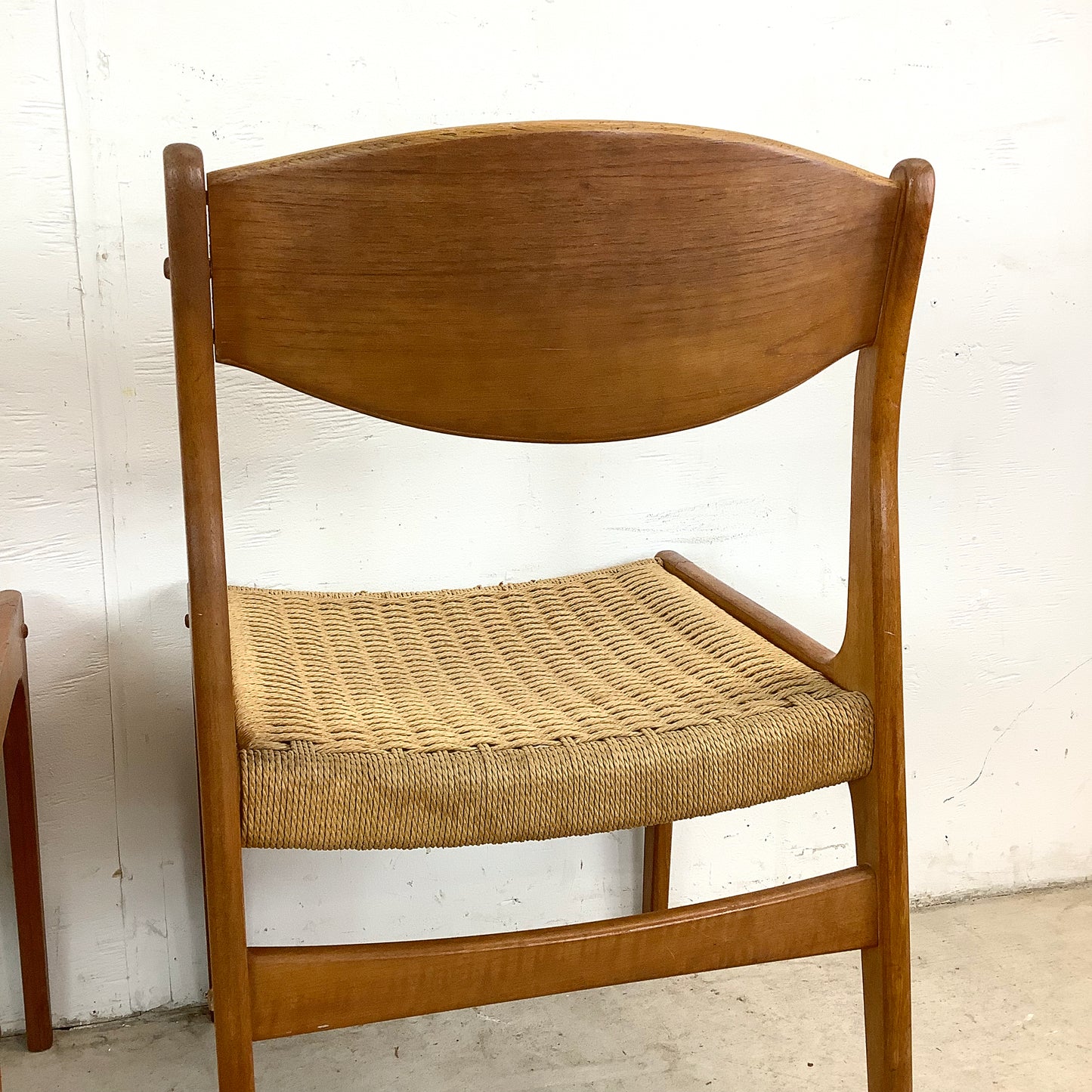 Vintage Teak DIning Chairs with Rope Seats- pair