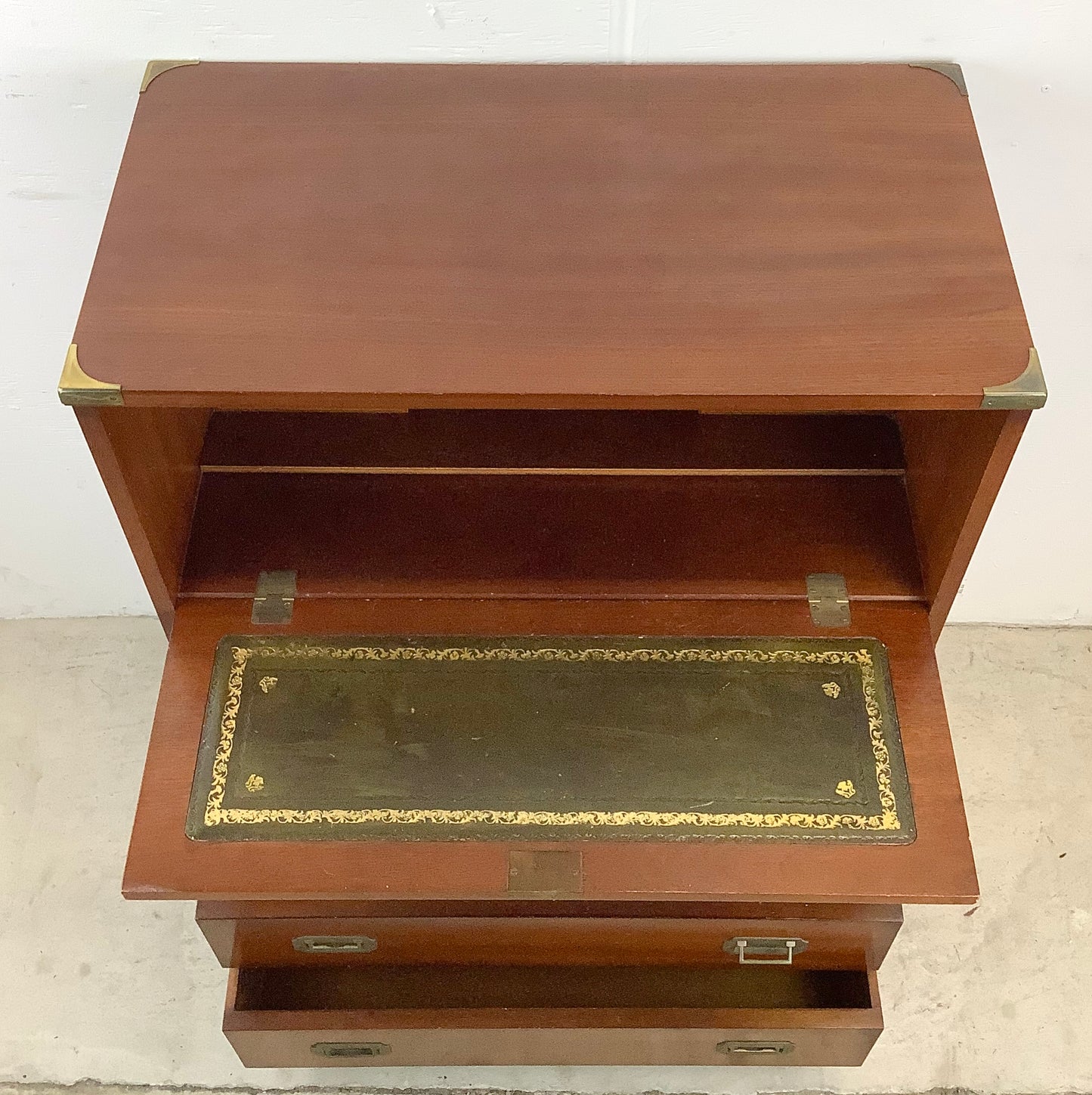 Vintage Campaign Dresser With Drop Front Desk by Doherty