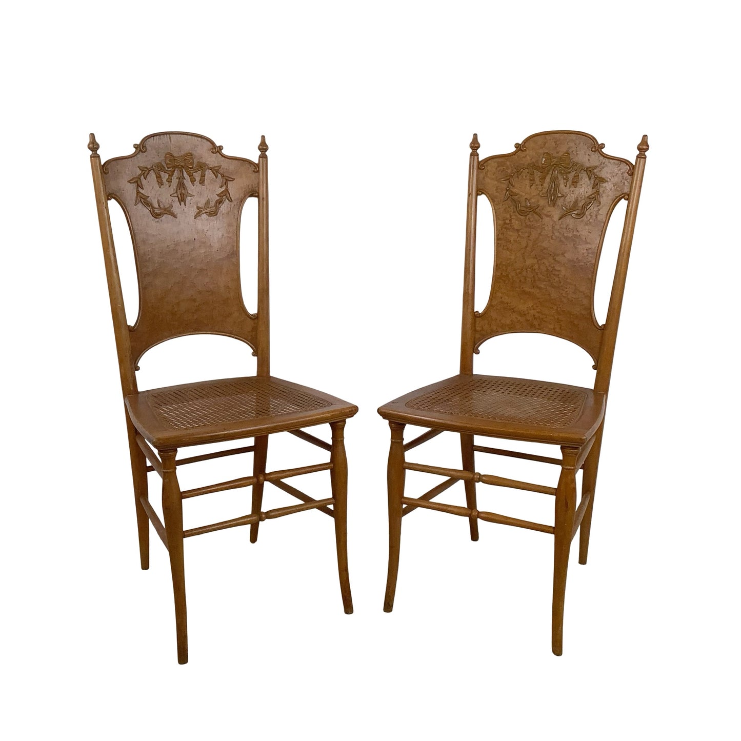 Antique Ribbon & Garland Caned Seat Side Chairs – Pair