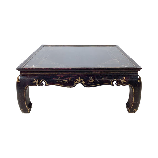 Vintage Black Lacquer Chinoiserie Coffee Table