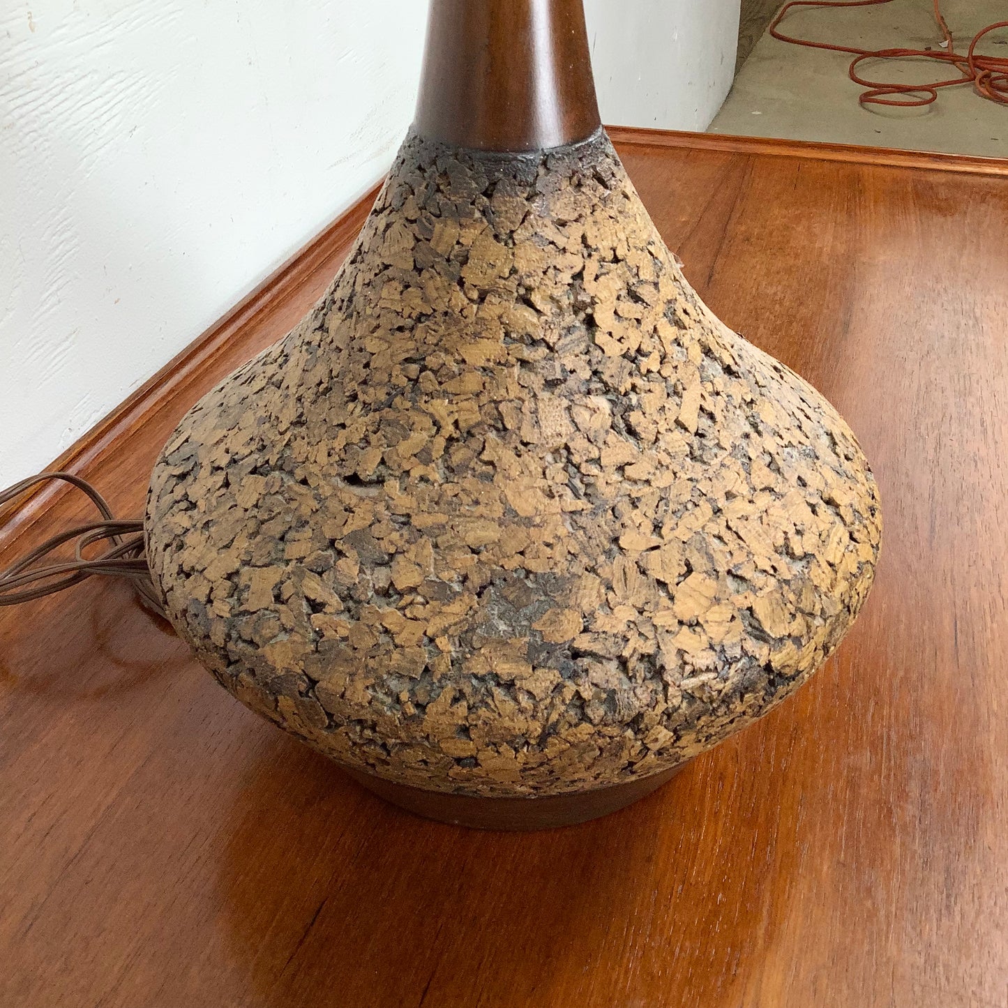 Vintage Cork and Wood Sculptural Table Lamp