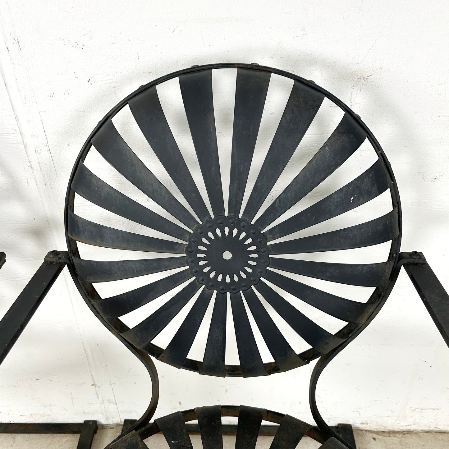 Pair of Vintage Black Cantilever Patio Chairs – French Modern Style Attributed to François Carré