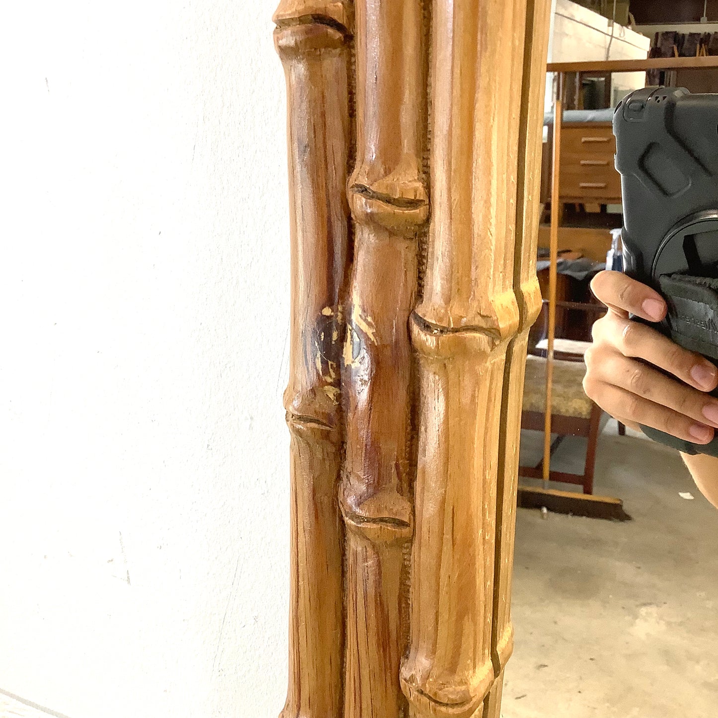 Natural Wood Faux Bamboo Mirror – 1970s Bohemian Coastal Design