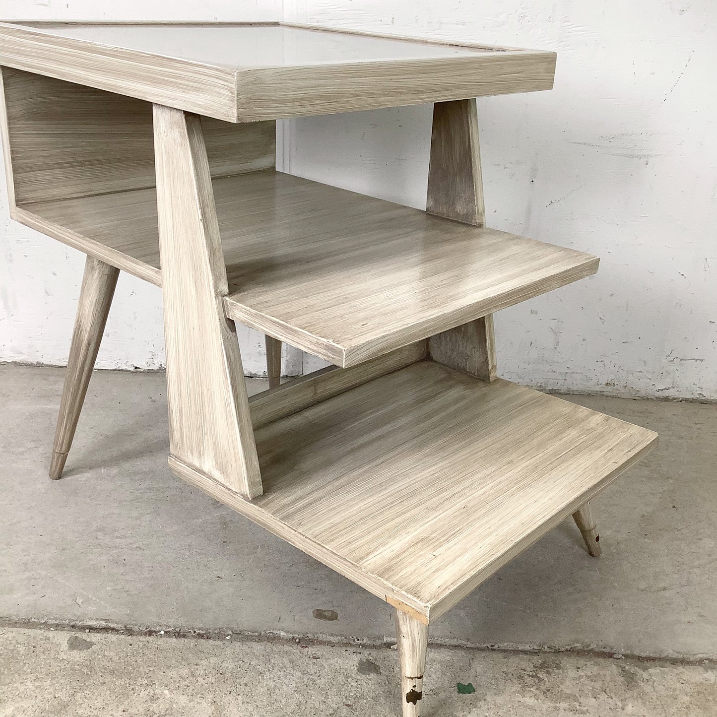 Pair of Vintage Three-Tier Step End Tables | Cerused Finish