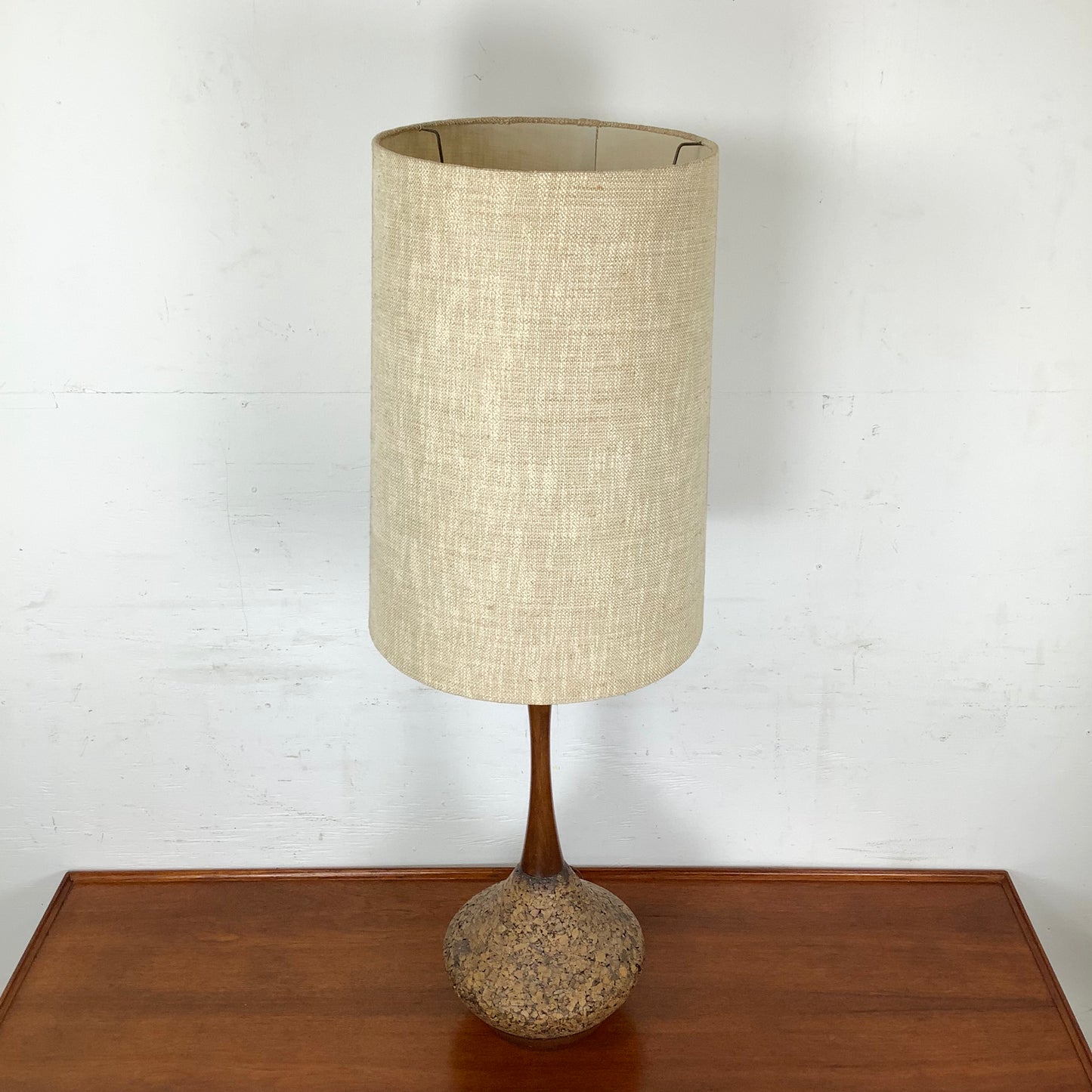 Vintage Cork and Wood Sculptural Table Lamp