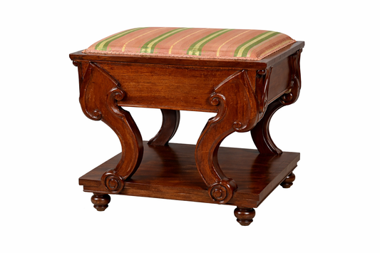 Neoclassical Revival Stool with Storage and Upholstered Top