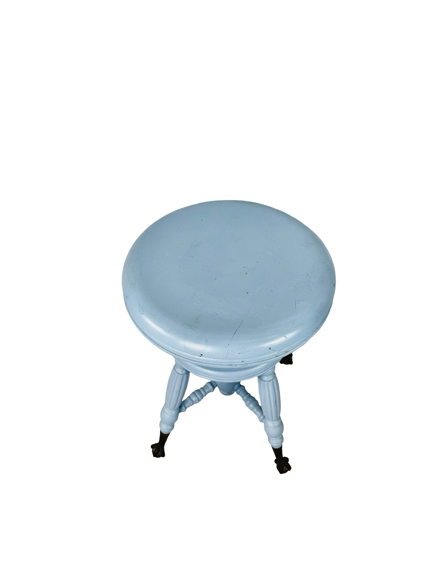 Victorian Adjustable Piano Stool — Painted Blue with Claw black & Glass Ball Feet