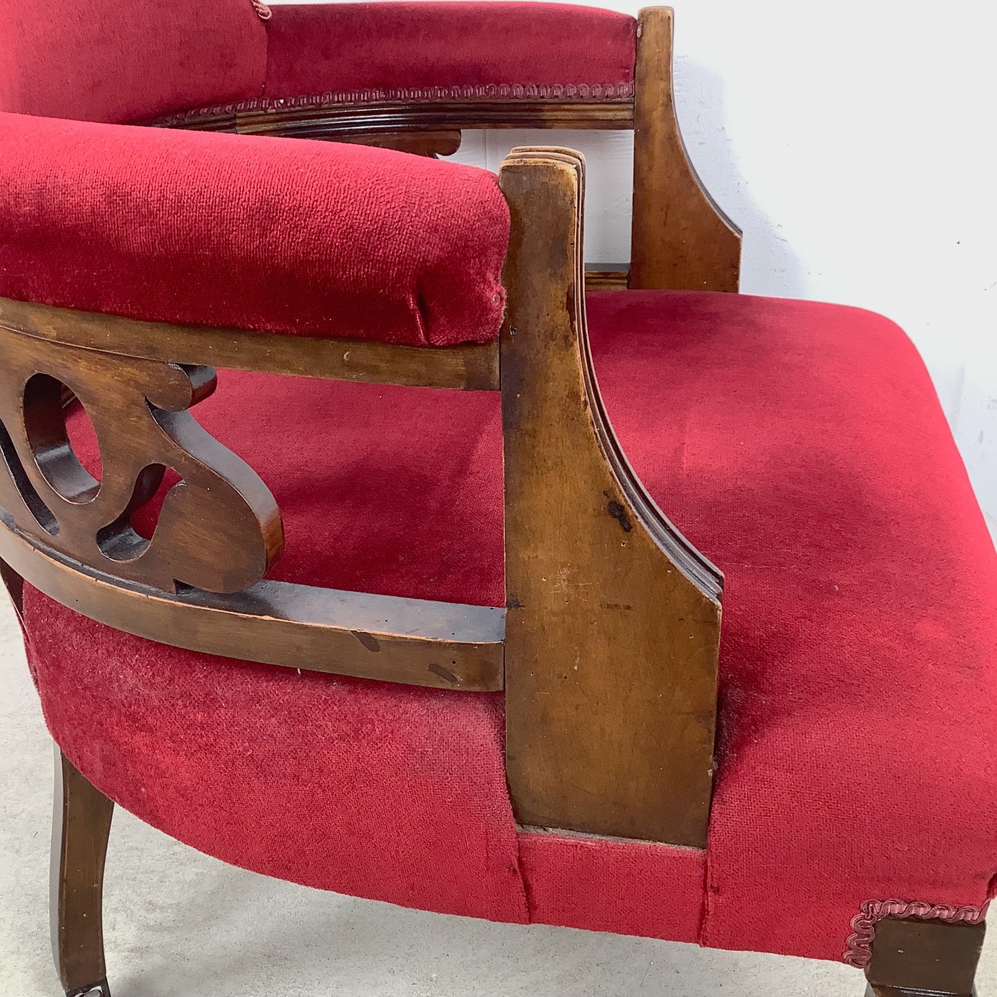 Empire Revival Upholstered Armchair in Red Velvet