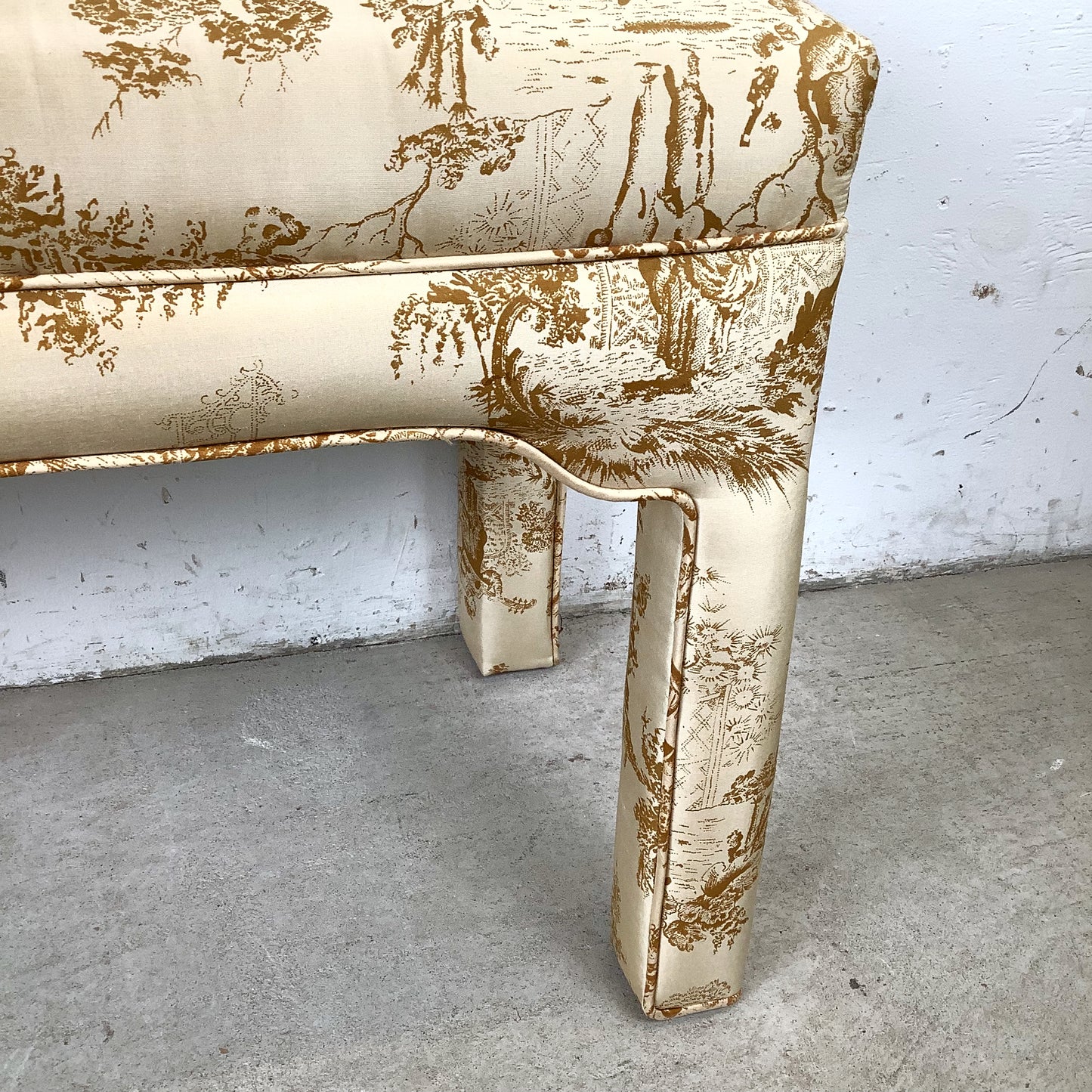 Louis XVI Style Upholstered Foot-of-Bed Bench with French Toile