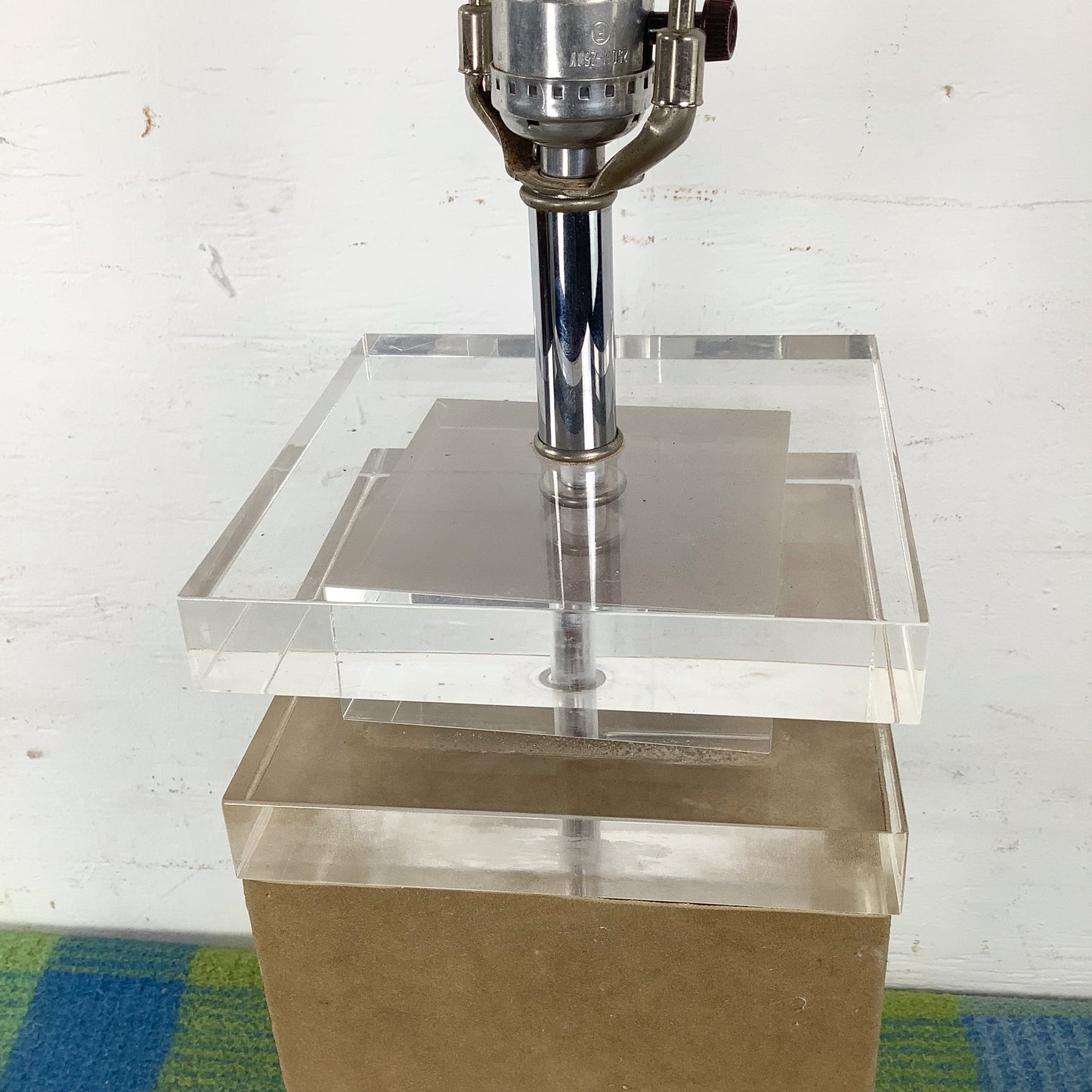 Vintage Architectural Table Lamp with Wrapped Column and Clear Lucite Base