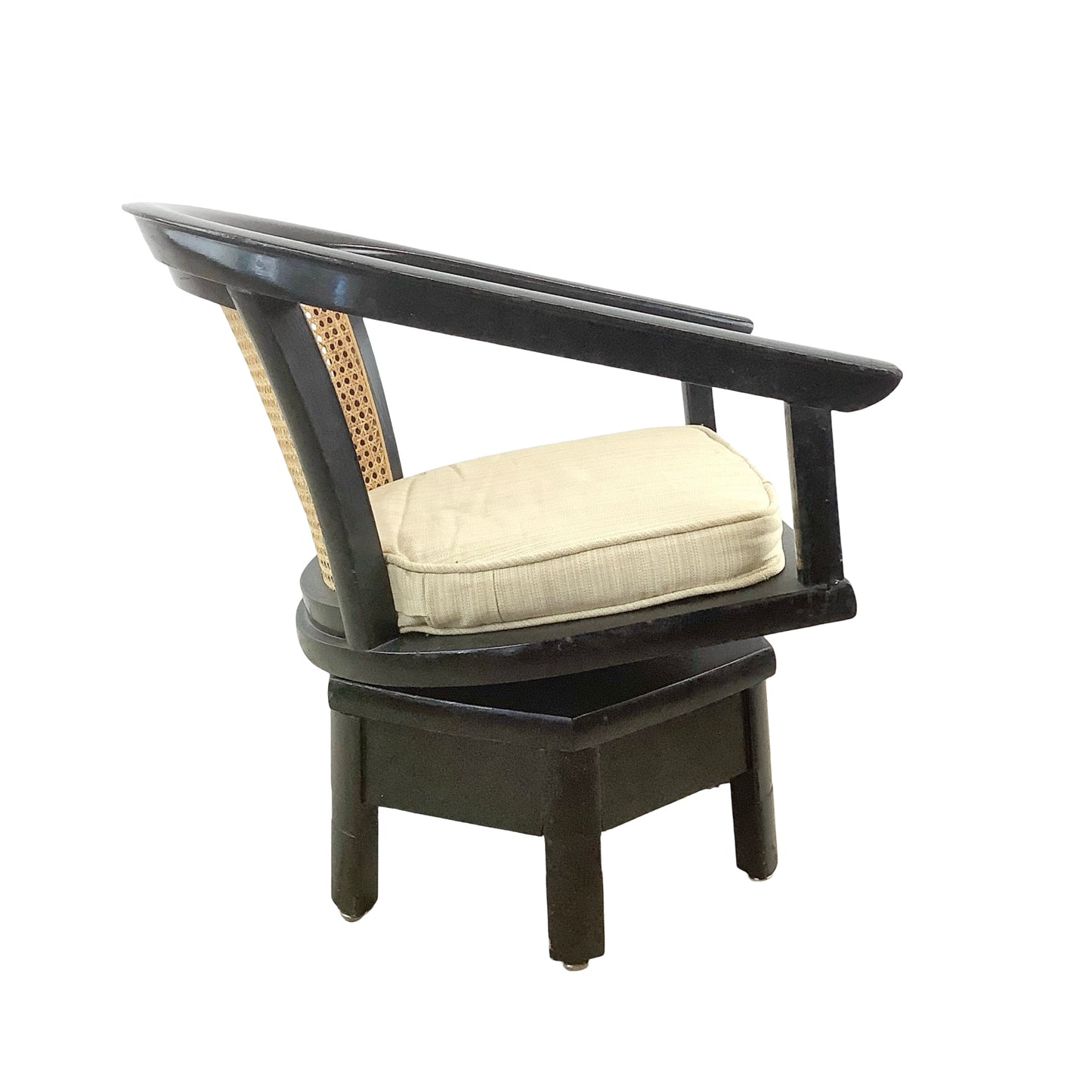 Vintage Black Lacquer Cane Swivel Chair