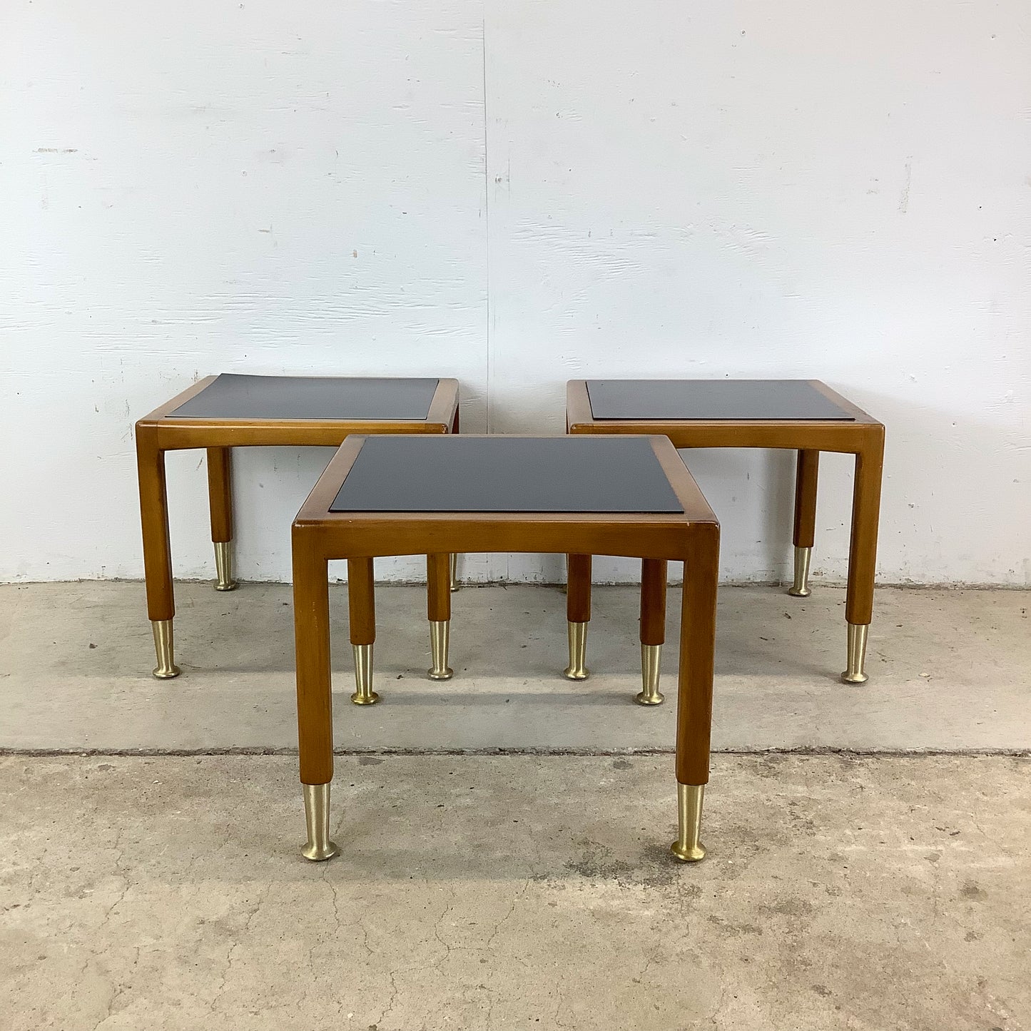 Mid-Century Modern Walnut Nesting Tables with Black Tops
