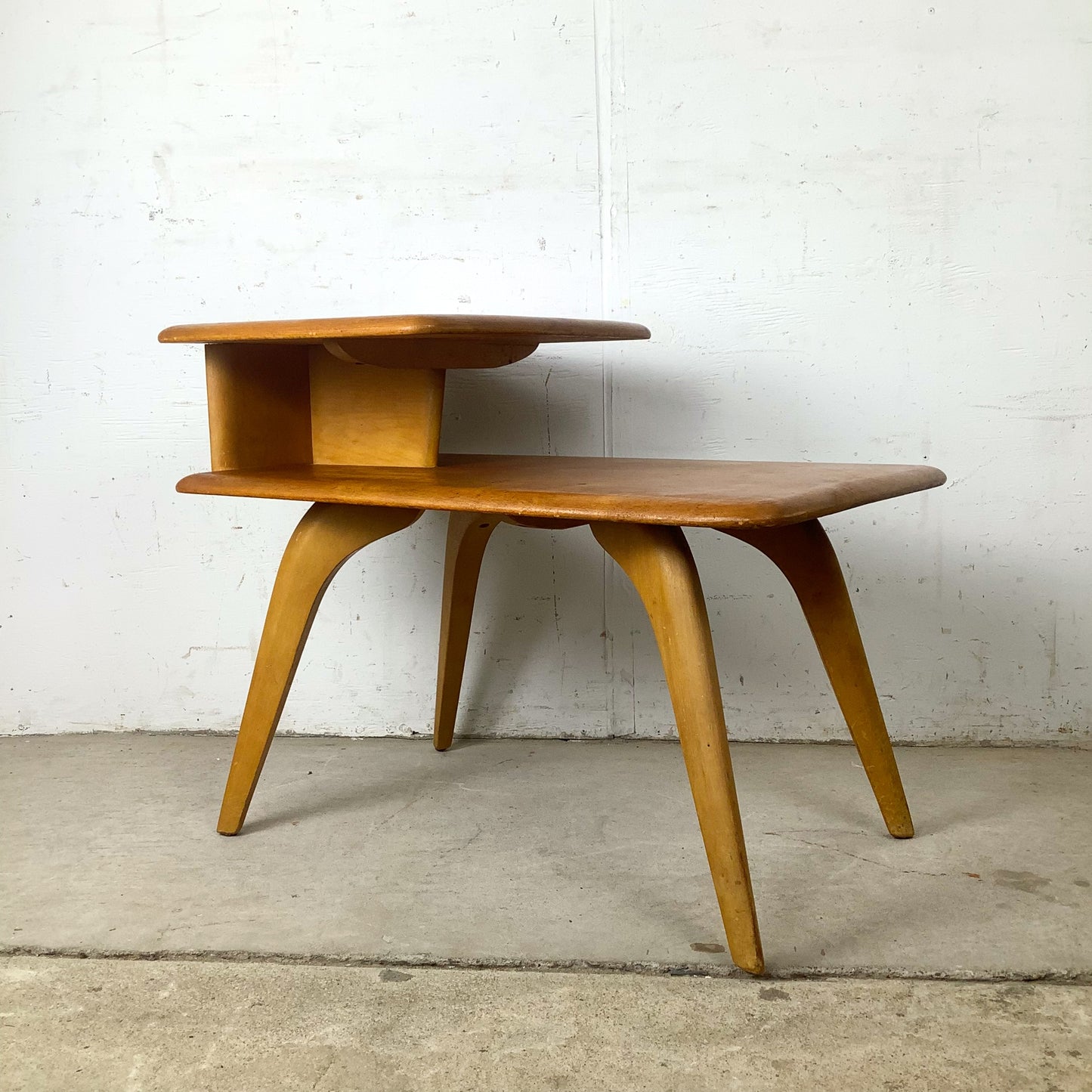 Vintage Heywood-Wakefield Birch Step End Table | Mid-Century Modern Two-Tier Side Table