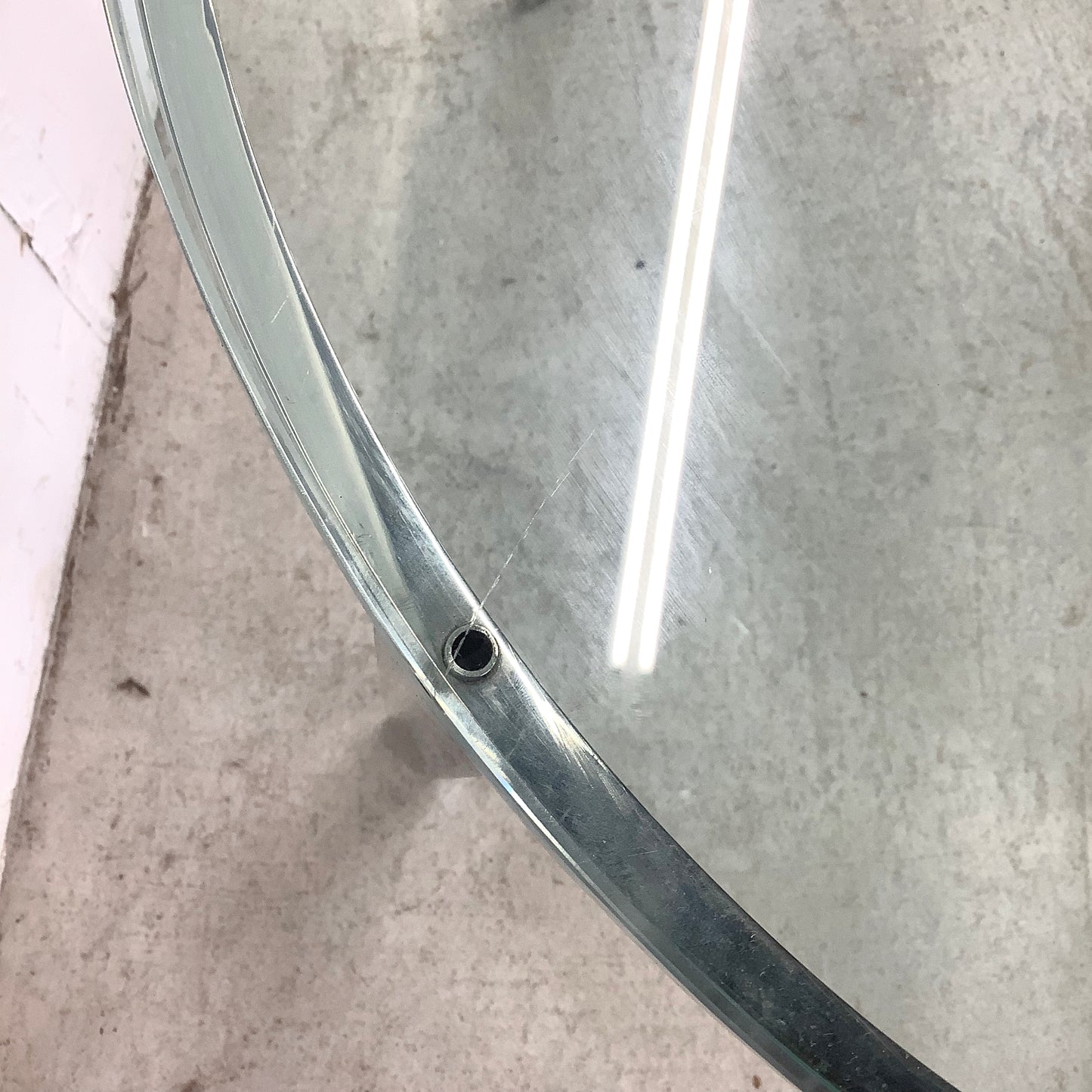 Vintage Circular Glass Top End Table with Polished Chrome Base