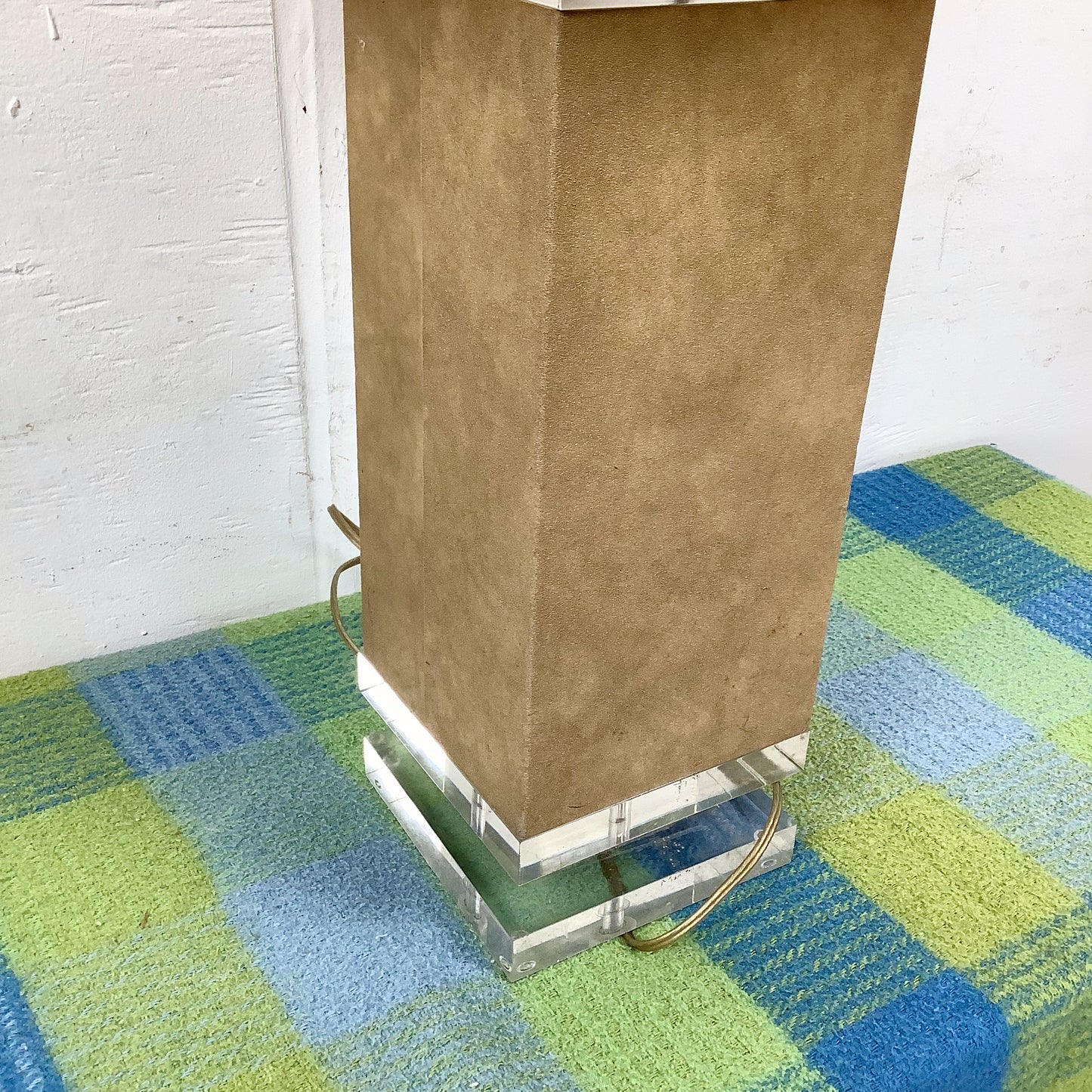 Vintage Architectural Table Lamp with Wrapped Column and Clear Lucite Base