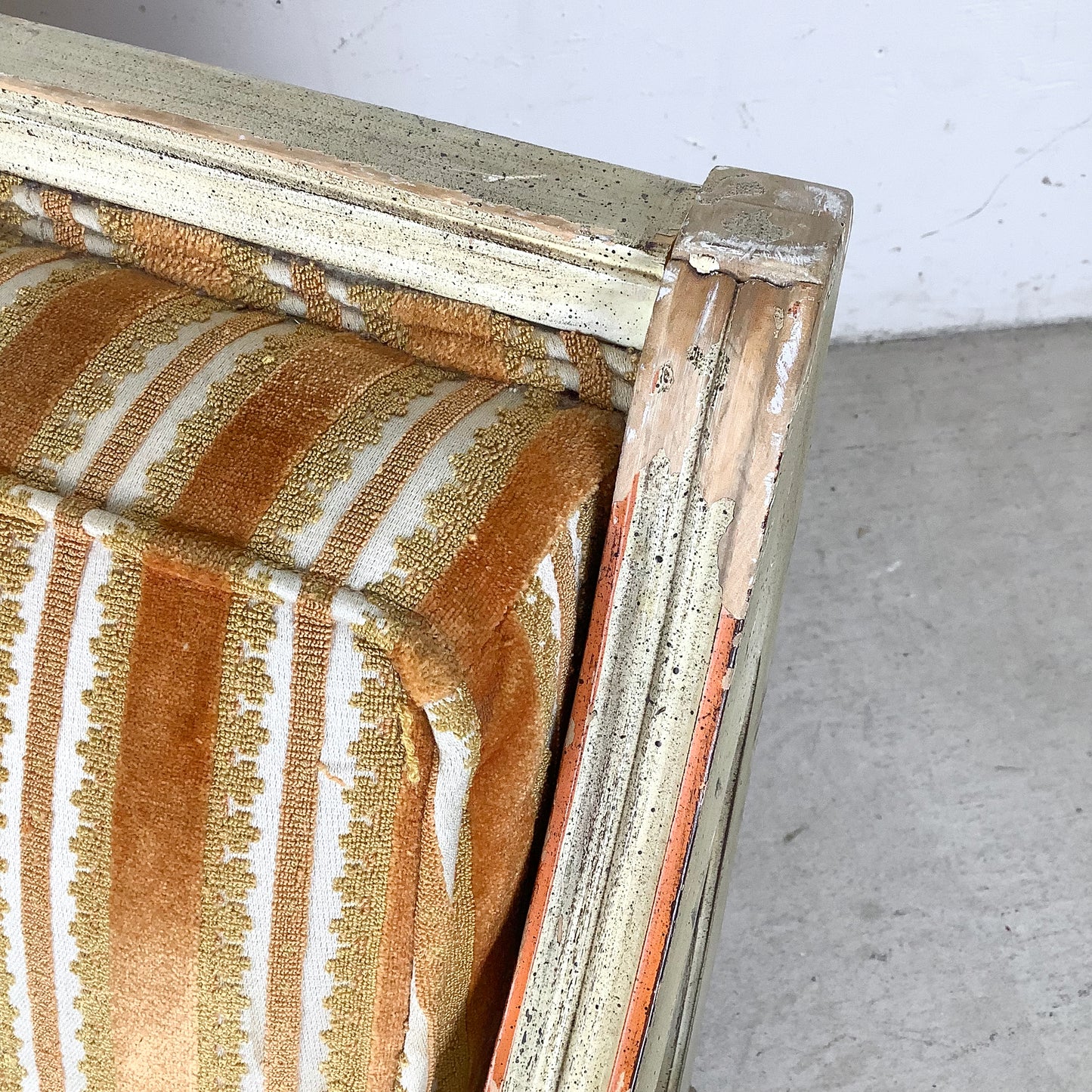 French Louis XVI Style Cane Settee With Elegant Striped Upholstery