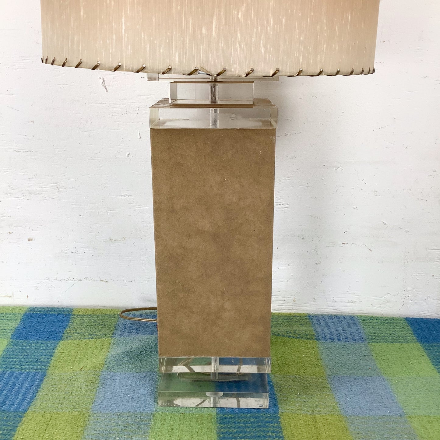 Vintage Architectural Table Lamp with Wrapped Column and Clear Lucite Base