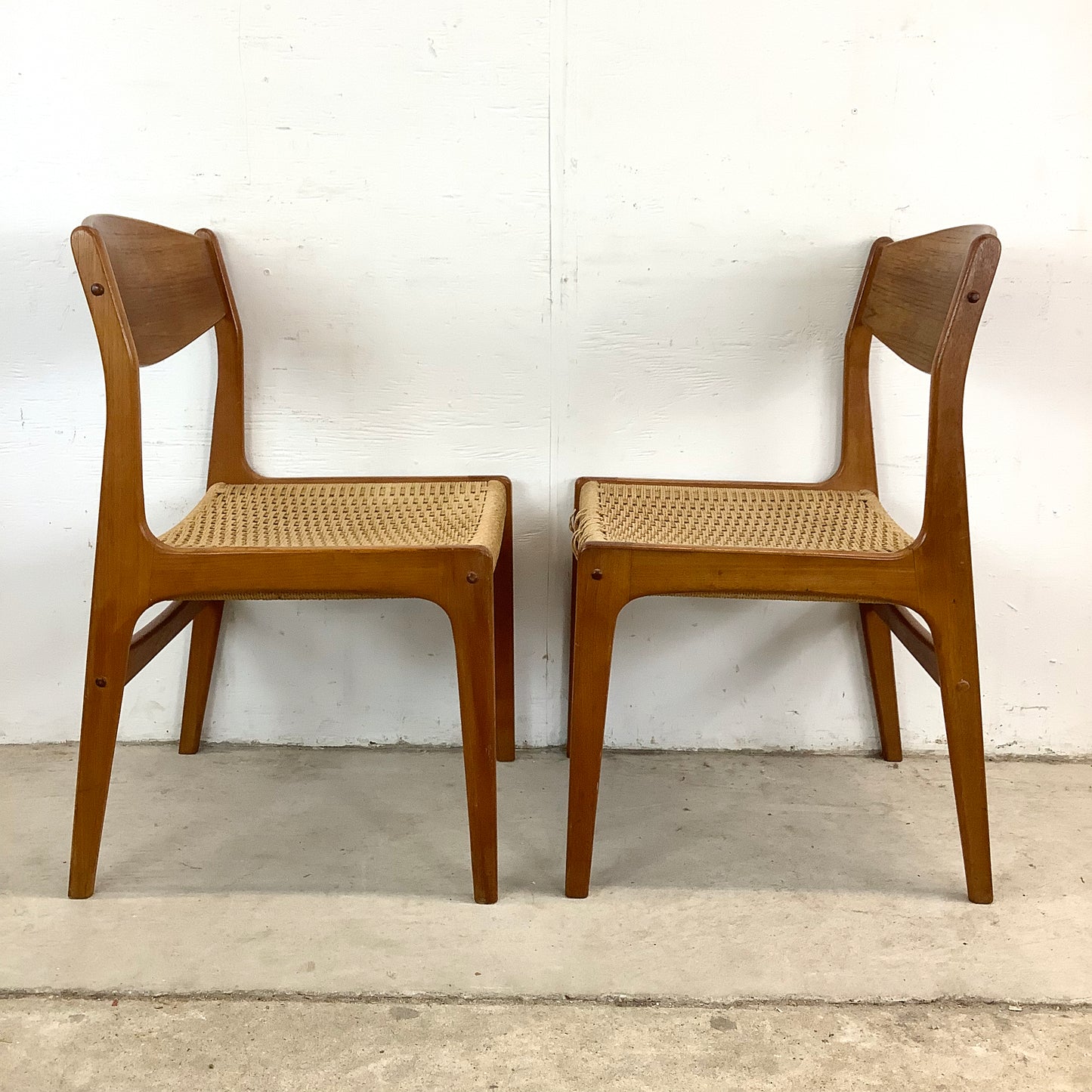 Vintage Teak DIning Chairs with Rope Seats- pair