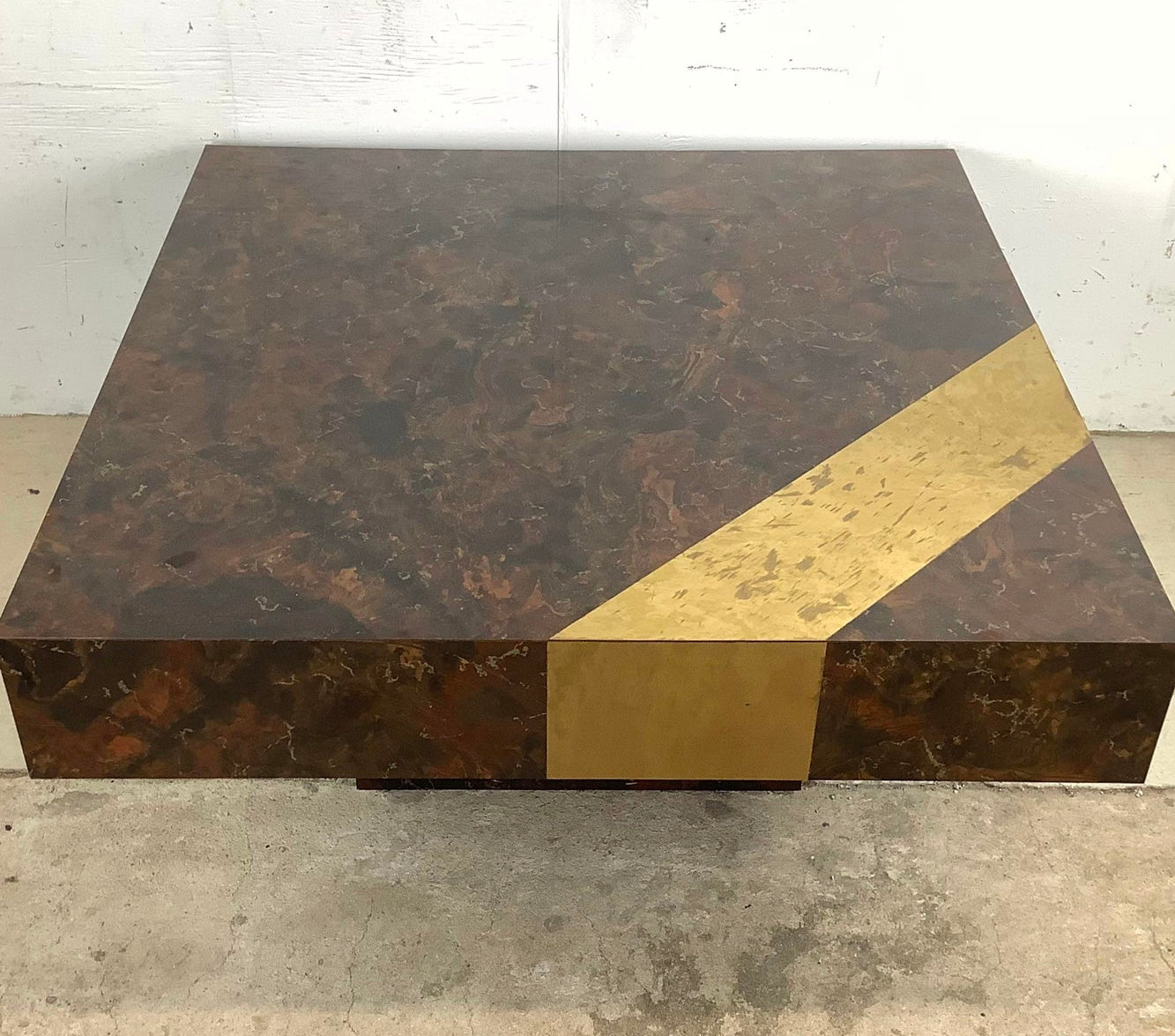 Vintage Modern Square Coffee Table With Brass Inlay