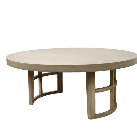 Vintage Round Low Coffee Table | Cerused Finish | Arch Form Base | Circular Stretcher