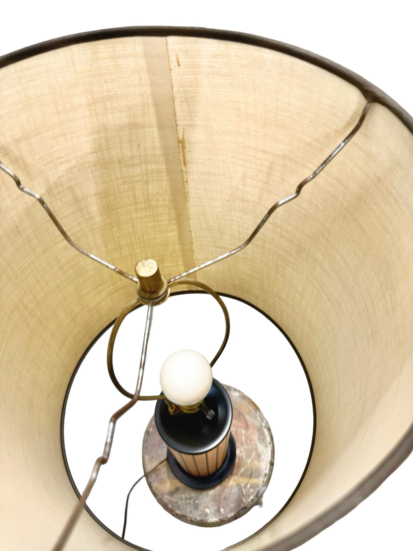 Vintage Mid-Century Modern Geometric Table Lamp with Grid Column Base