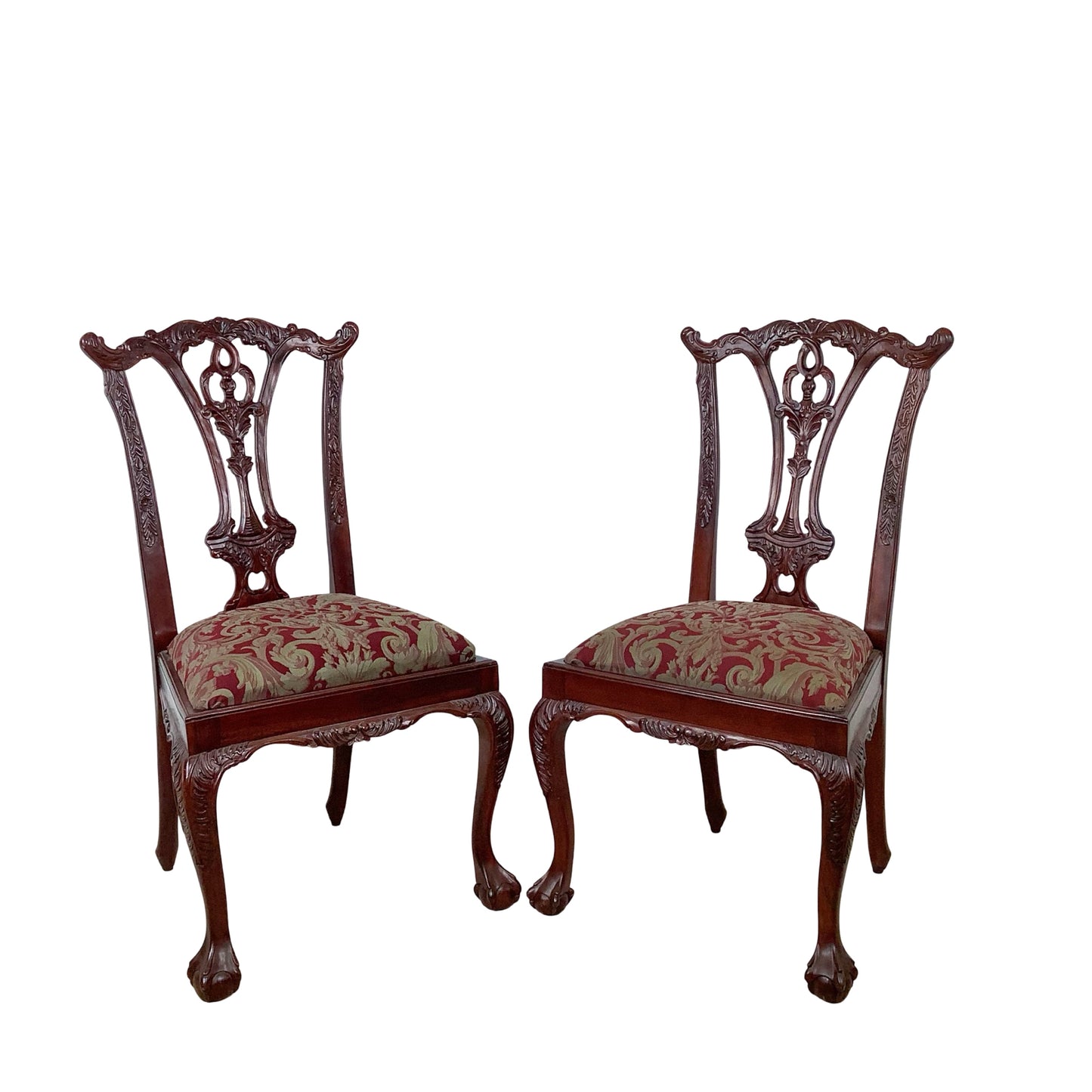 Set of Six Chippendale Style Mahogany Dining Chairs | Carved Splat Backs | Ball-and-Claw Feet