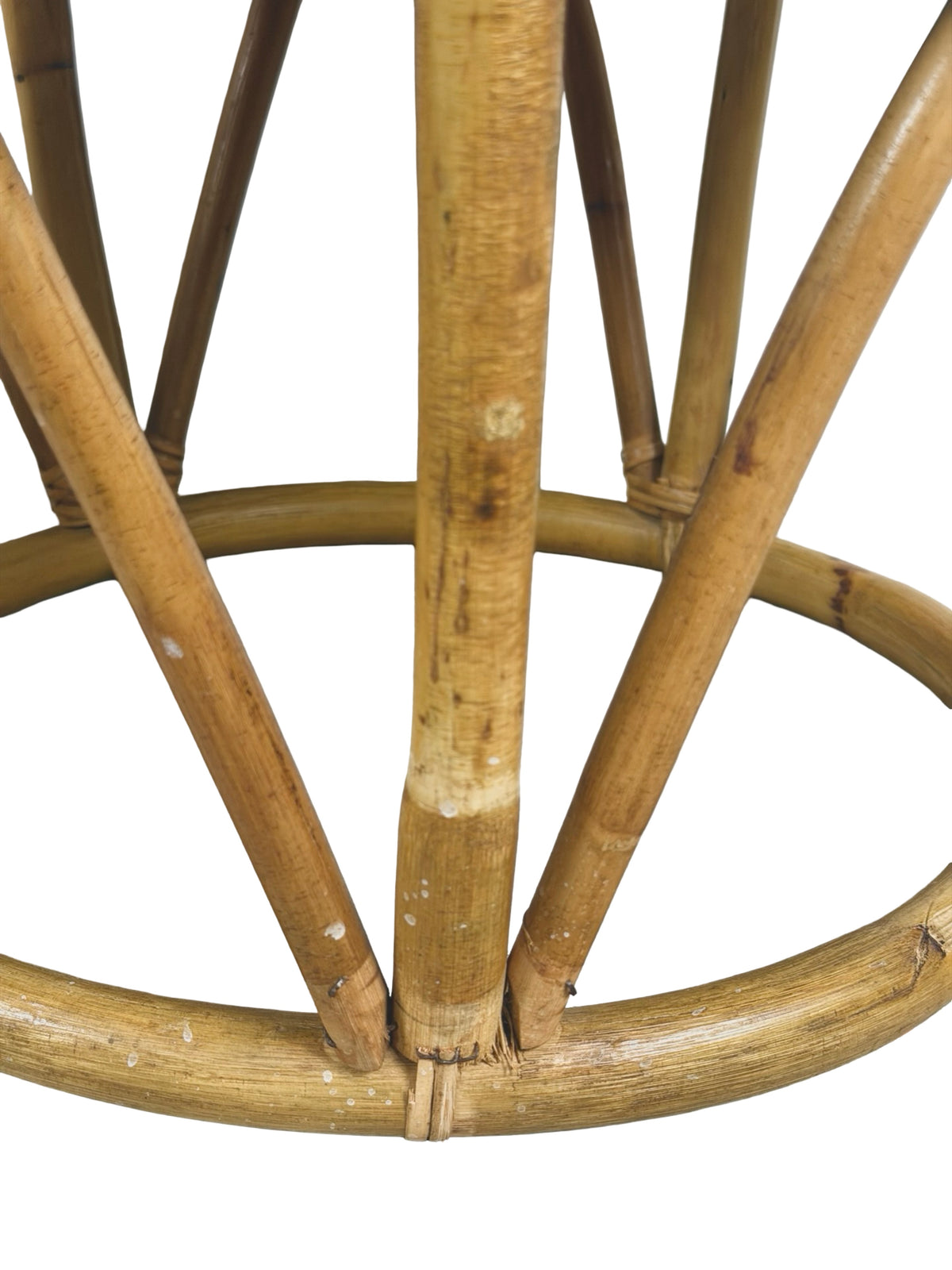 Pair of Vintage Rattan Bamboo Round Ottoman Footstools with Black Cushions, 1970s