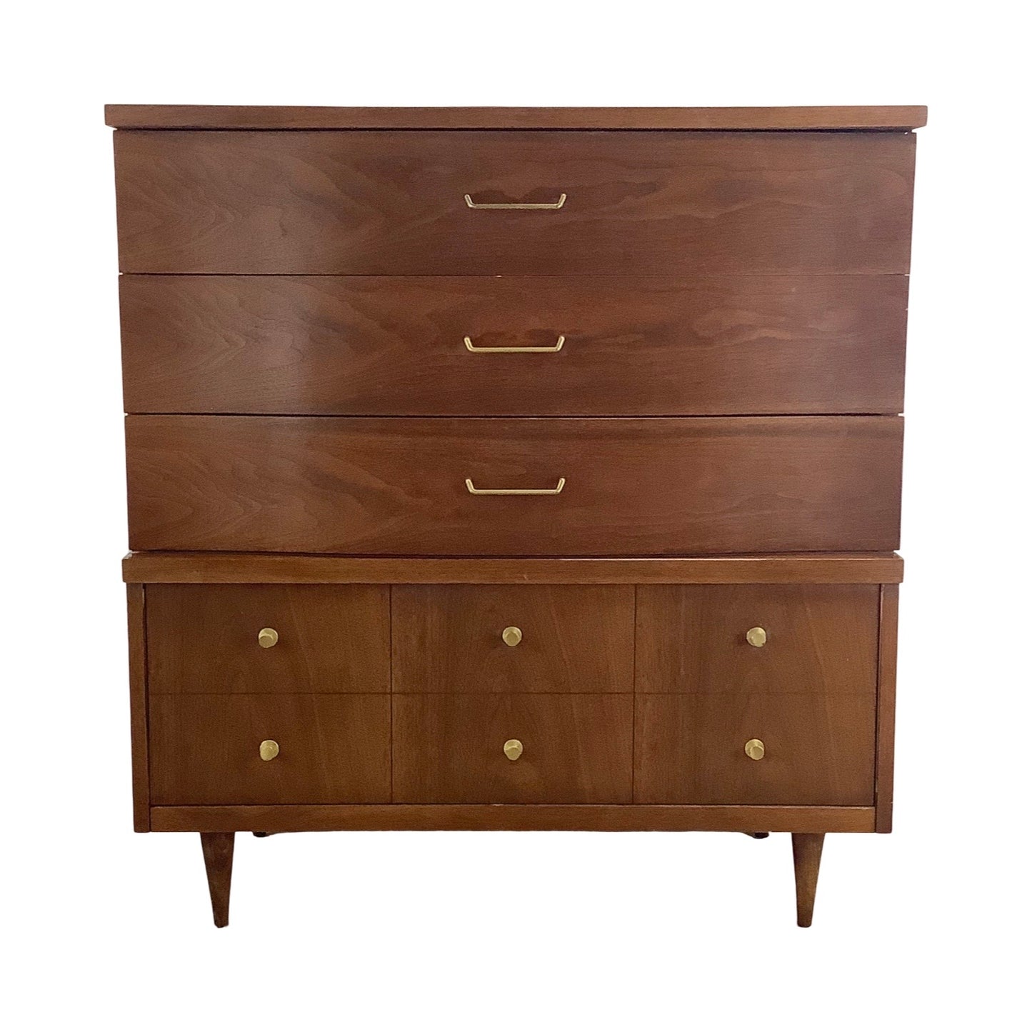 Mid-Century Walnut Highboy Dresser by Bassett Furniture
