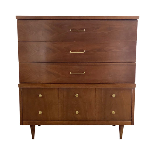 Mid-Century Walnut Highboy Dresser by Bassett Furniture