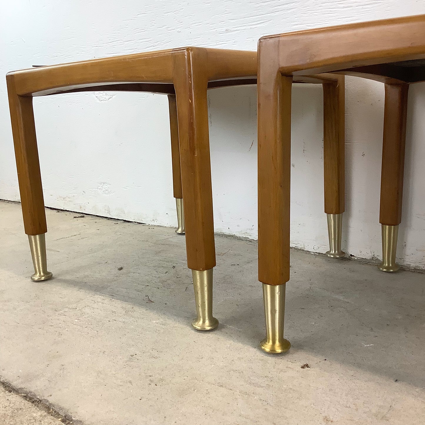 Mid-Century Modern Walnut Nesting Tables with Black Tops
