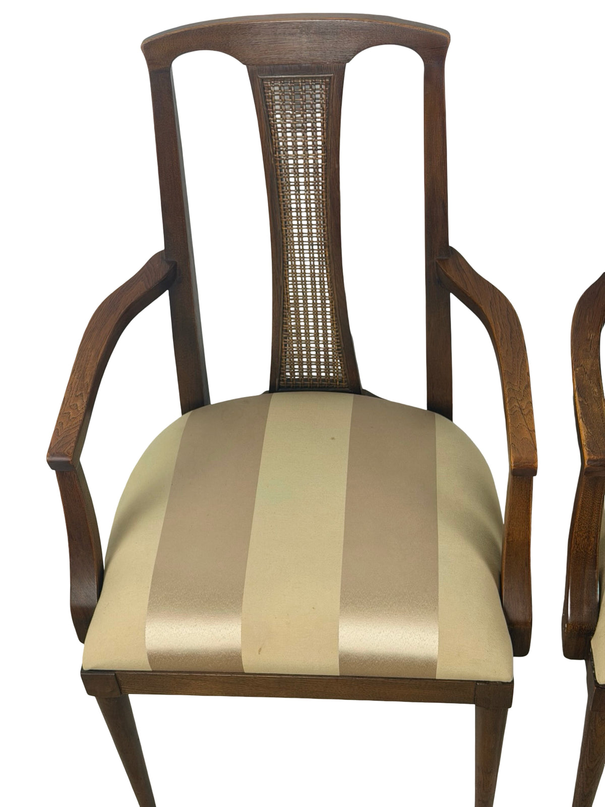 Pair of Mid-Century Modern High-Back Cane Dining Armchairs, Stamped Denmark